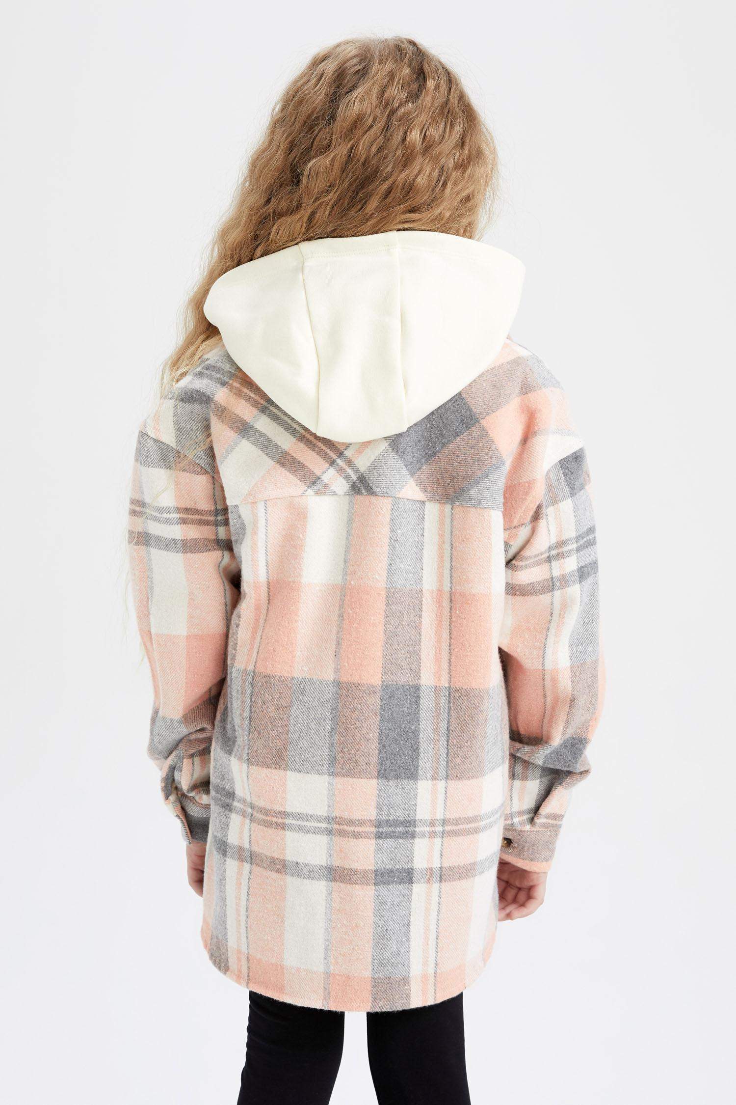 Kız Çocuk Kareli Cepli Uzun Kollu Gömlek