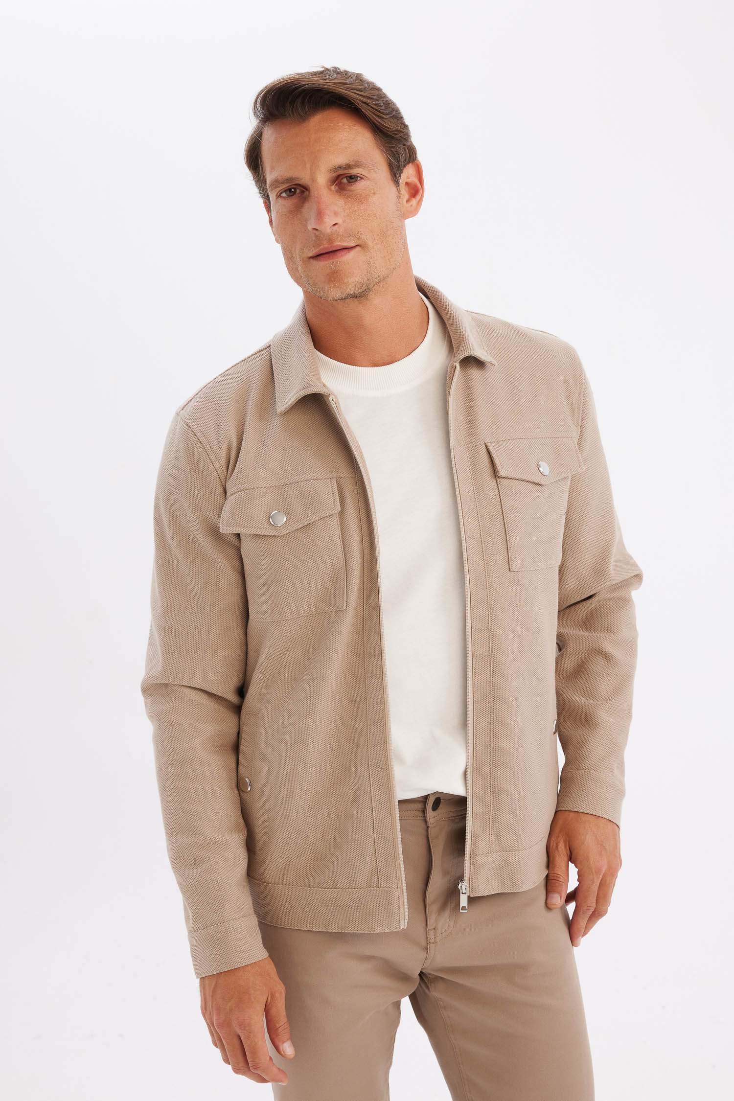 جاكيت جلد صناعي سليم فيت بياخة بولو