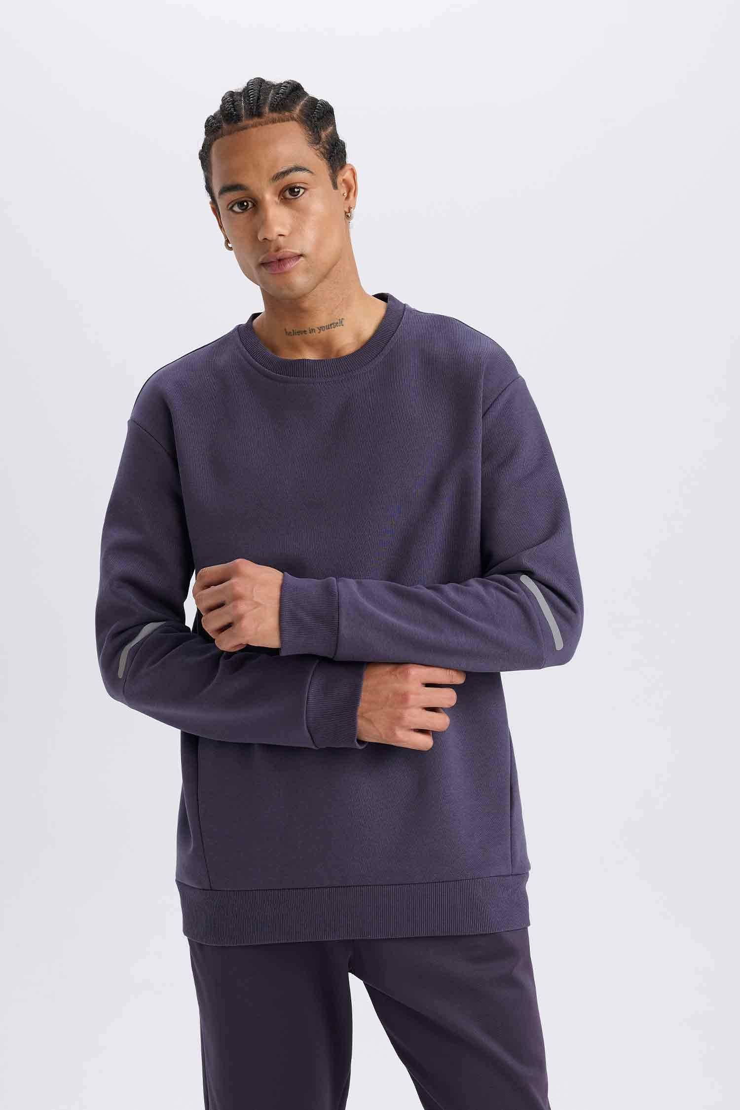 DeFactoFit Standart Fit Bisiklet Yaka Kalın Sporcu Sweatshirt