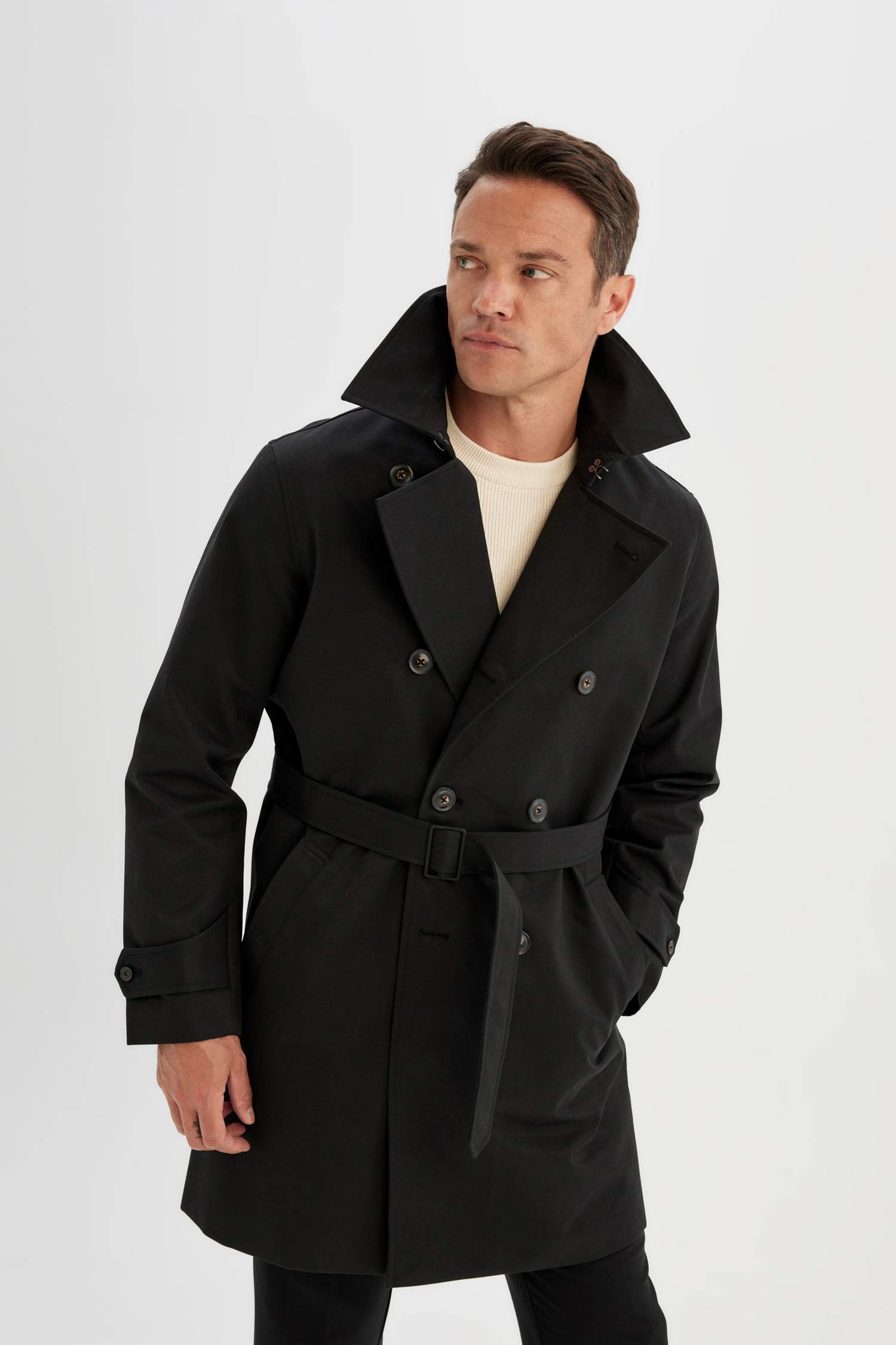 Rüzgarlık Detaylı Trençkot Su Geçirmez Gömlek Yaka Astarlı Düğmeli Kemer Detaylı Apoletli 