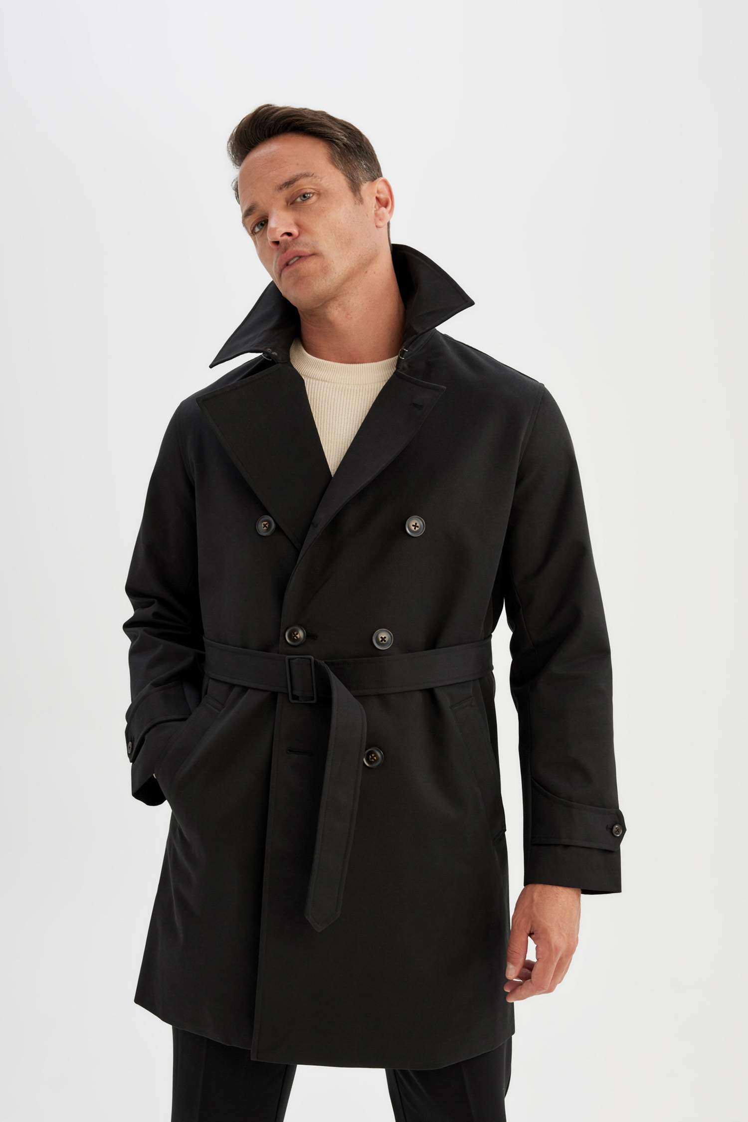 Rüzgarlık Detaylı Trençkot Su Geçirmez Gömlek Yaka Astarlı Düğmeli Kemer Detaylı Apoletli 