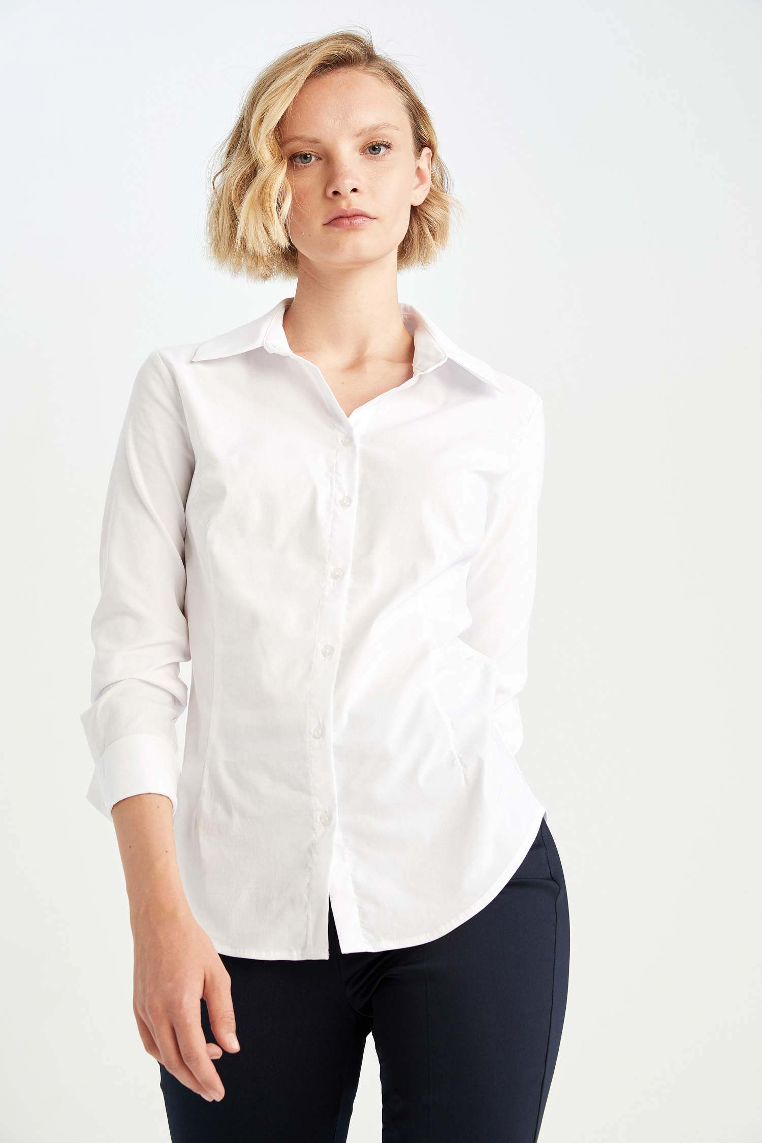 White WOMEN Slim Fit Long Sleeve Shirt 2631017 | DeFacto