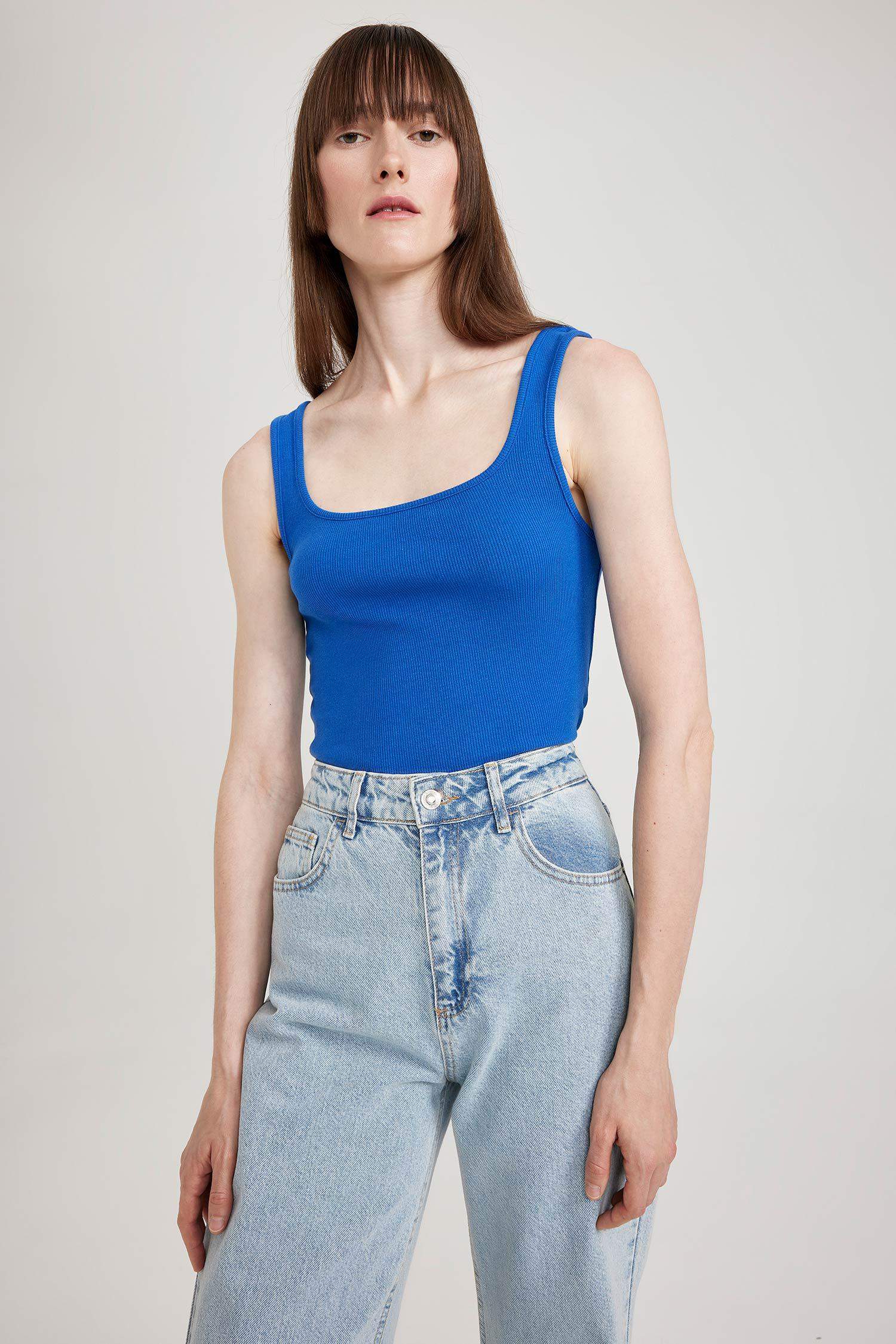 Blue WOMAN Slim Fit Square Collar Corded Camisole Undershirt 2834144 ...