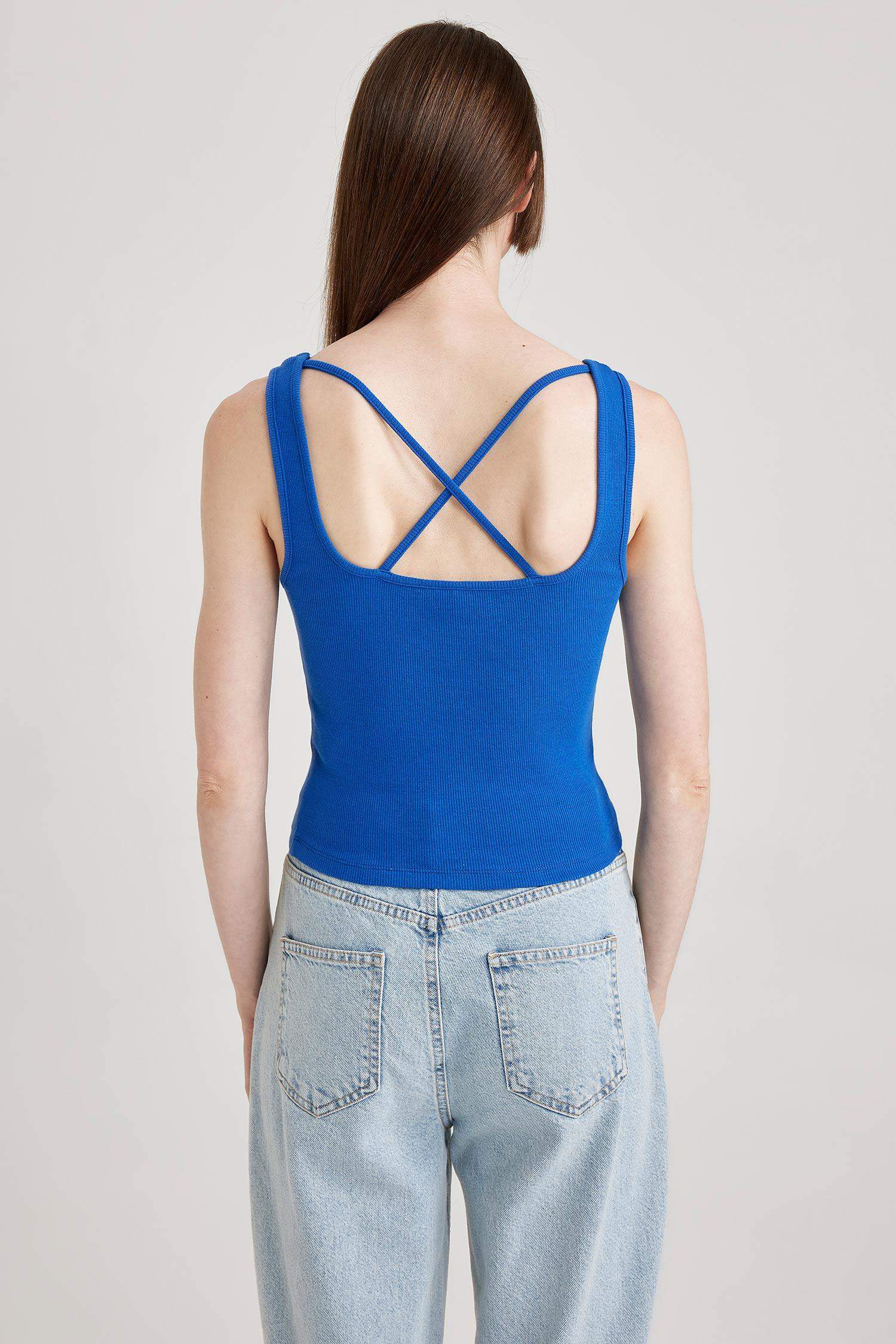 Blue Woman Slim Fit Square Collar Corded Camisole Undershirt 2834144 ...