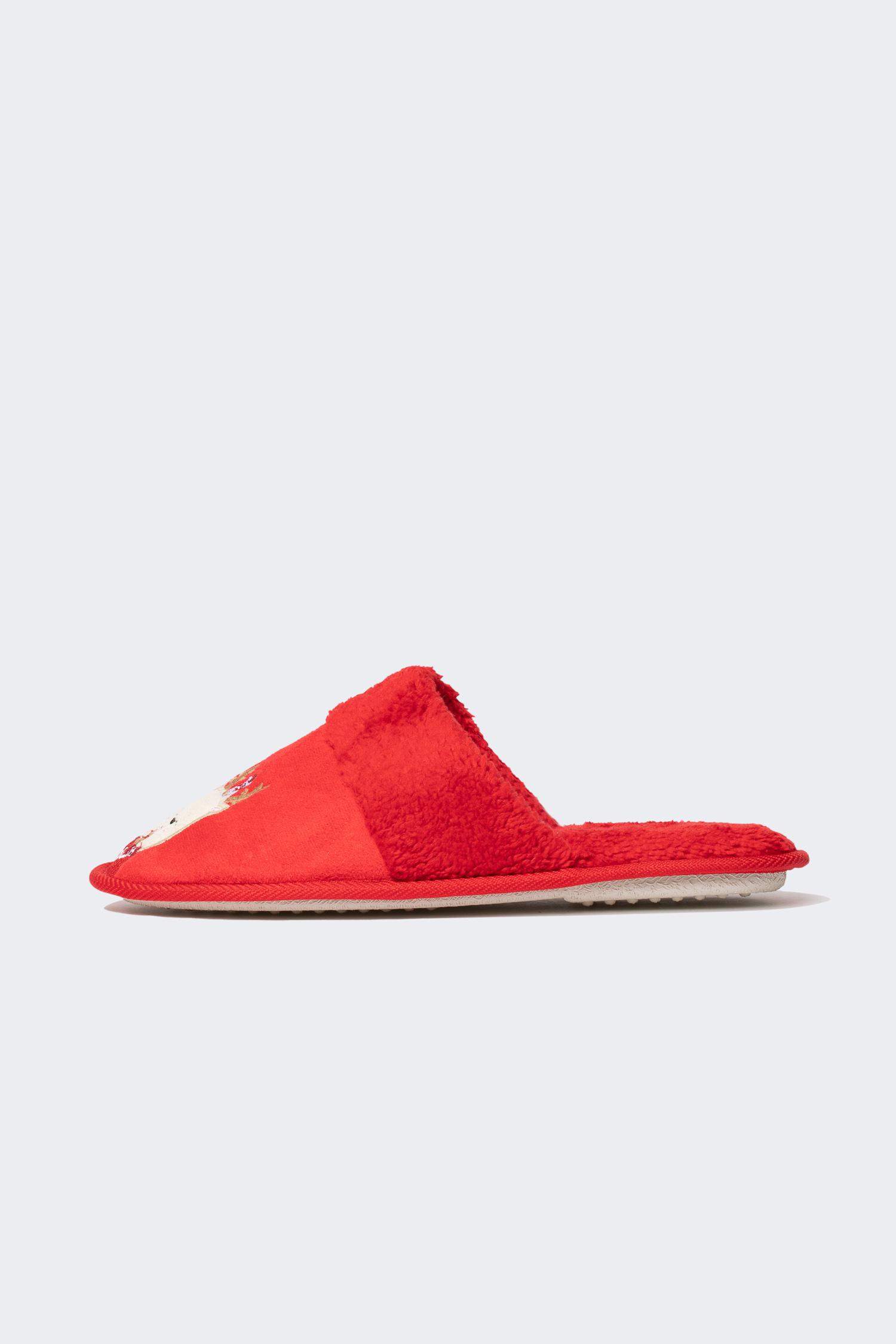 Kadın Yılbaşı Temalı Geyik Figürlü Ev Terliği