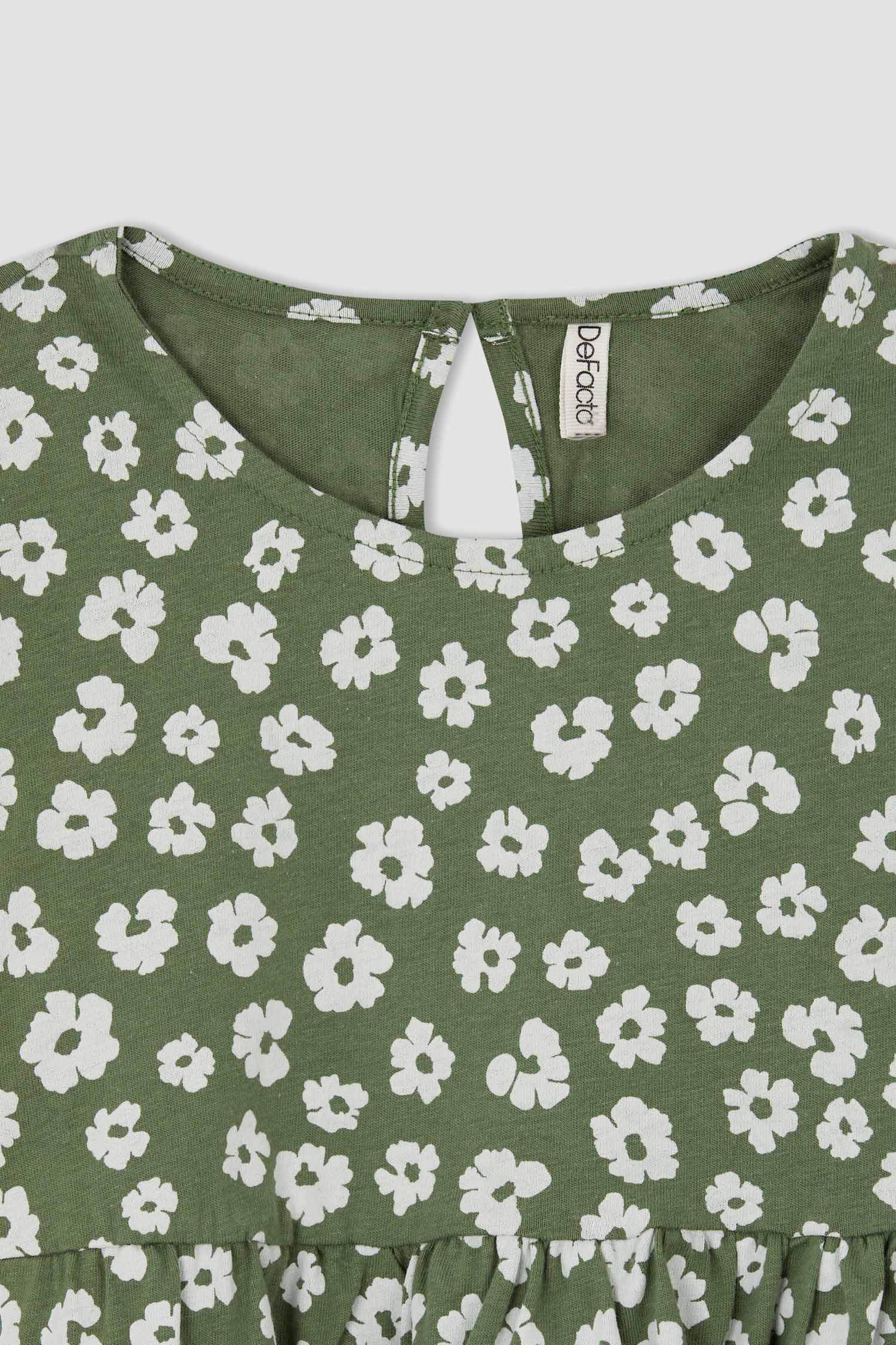 Kız Çocuk Bisiklet Yaka Çiçekli Uzun Kollu Elbise