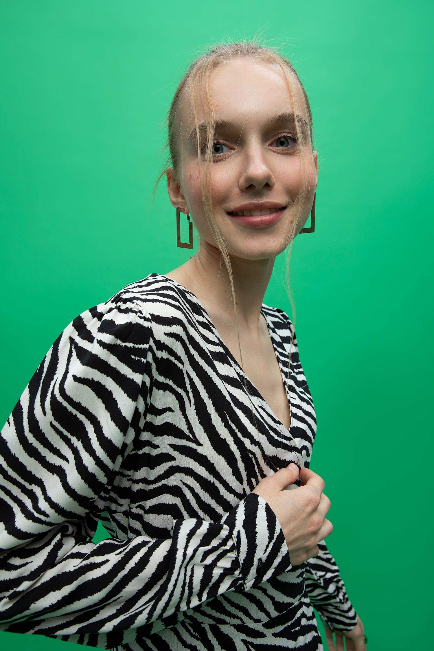 أسود النساء فستان بأكمام طويلة قصير طباعة الحيوان بقصة A بياقة V