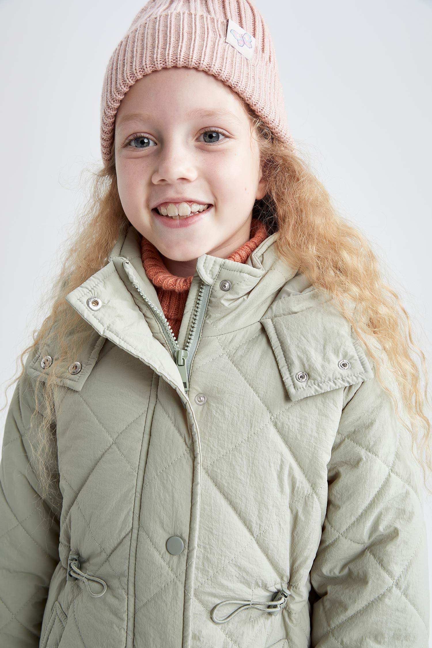 Turquoise GIRLS & TEENS Girls Hooded Quilted Long Coat 2715118 | DeFacto