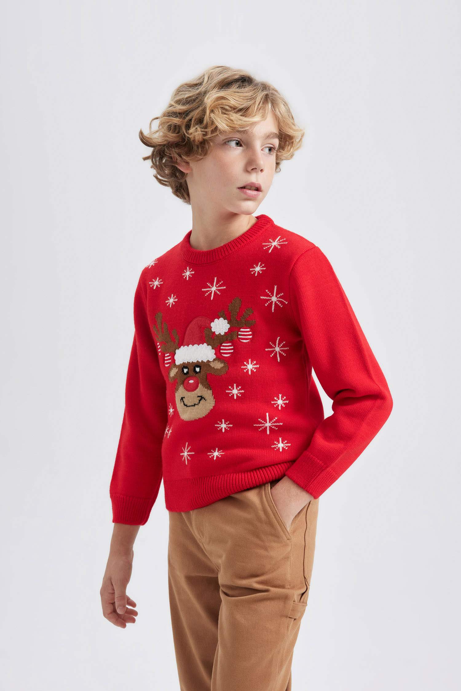 Erkek Çocuk Yılbaşı Temalı Mini Me Bisiklet Yaka Triko Kazak