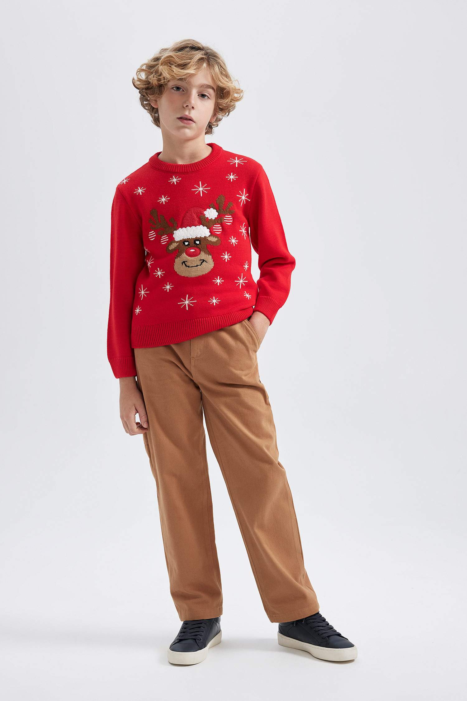 Erkek Çocuk Yılbaşı Temalı Mini Me Bisiklet Yaka Triko Kazak