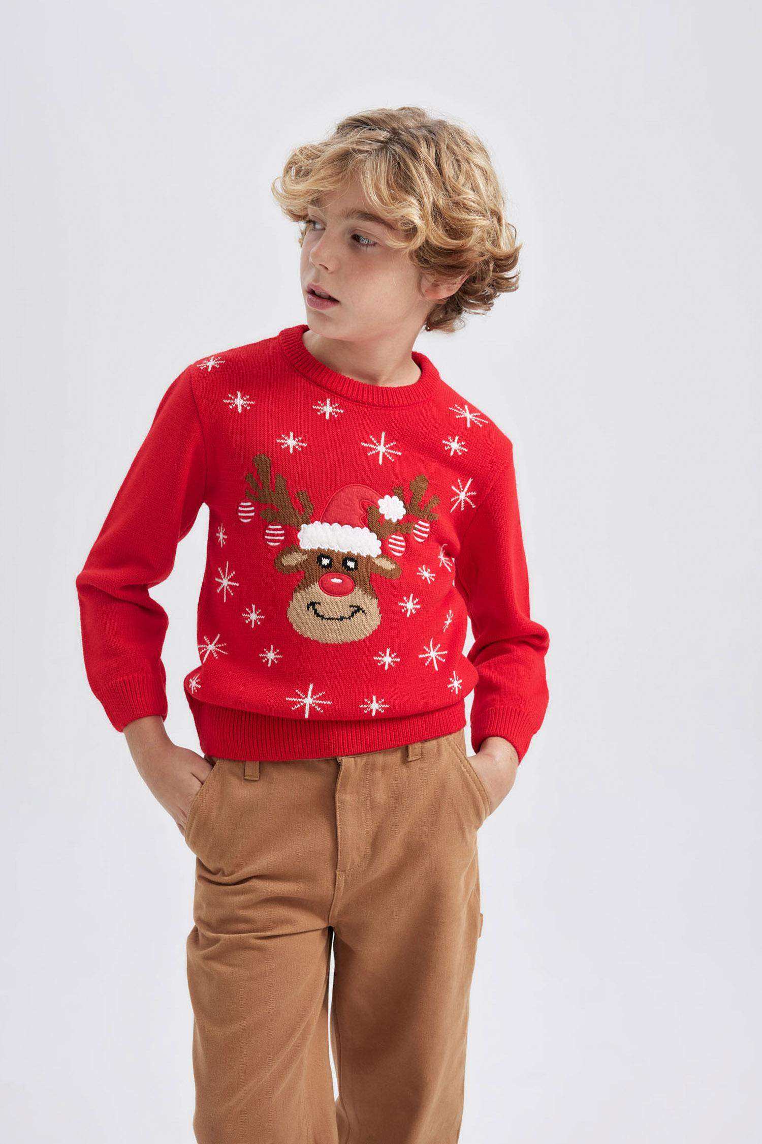 Erkek Çocuk Yılbaşı Temalı Mini Me Bisiklet Yaka Triko Kazak