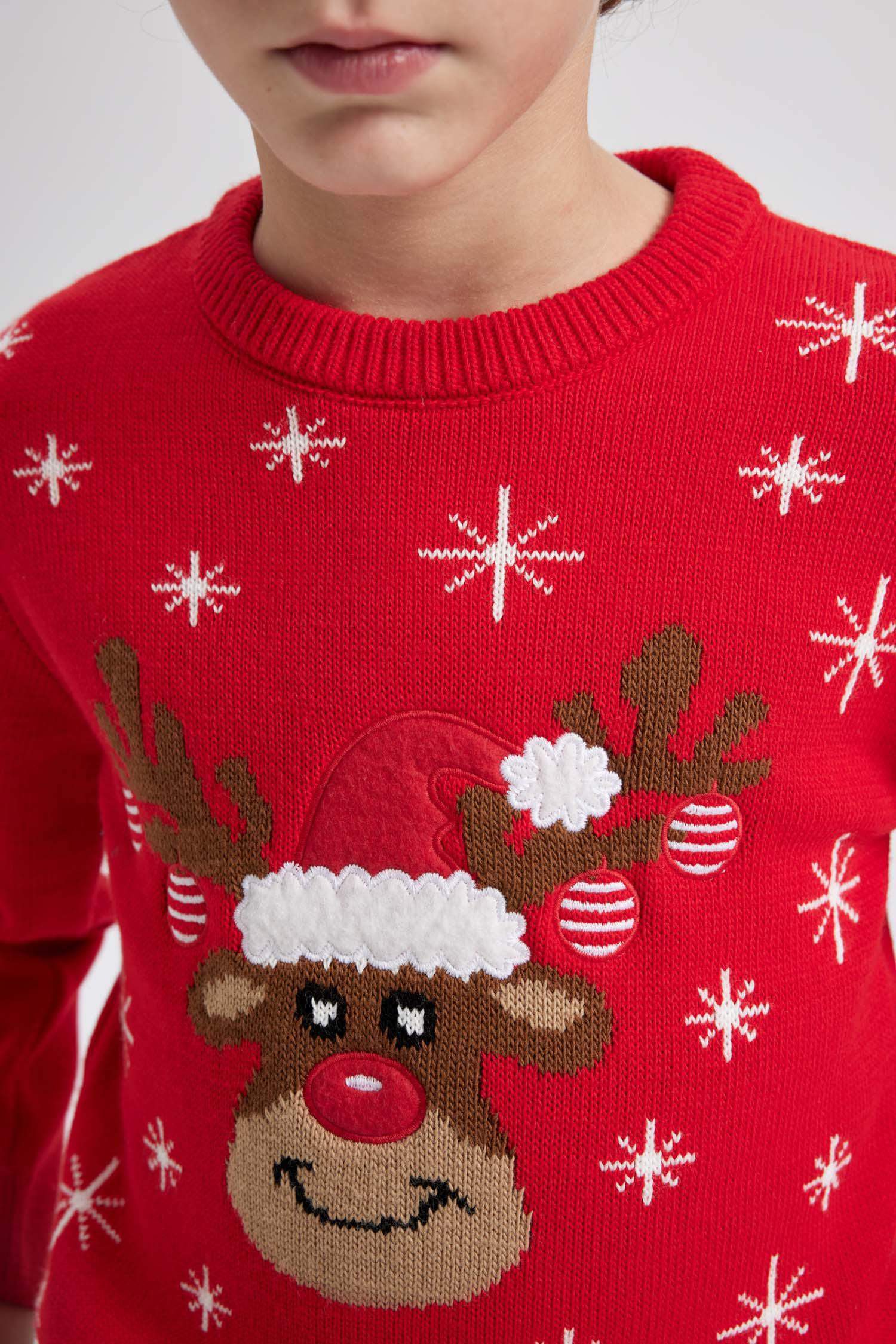 Erkek Çocuk Yılbaşı Temalı Mini Me Bisiklet Yaka Triko Kazak