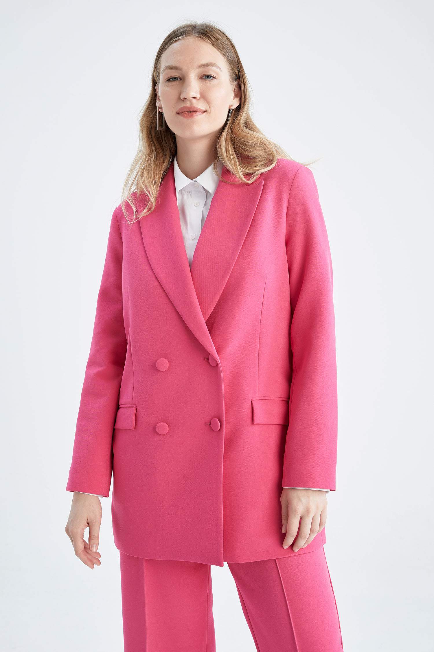 Pink WOMEN Regular Fit V-Neck Blazer 2643926 | DeFacto