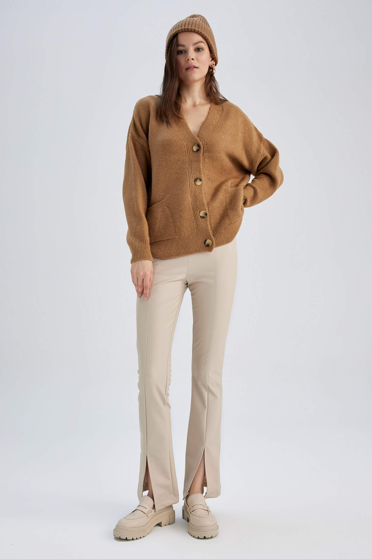 Long Faux Leather Trousers