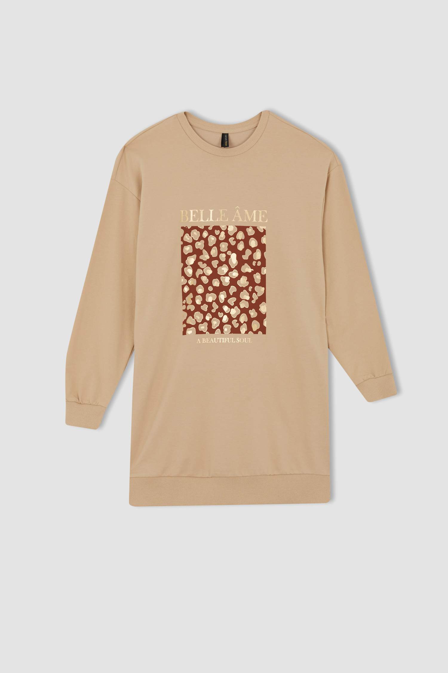 سويت تونيك قماش رقيق مطبوع قصة مريحة بياقة مستديرة