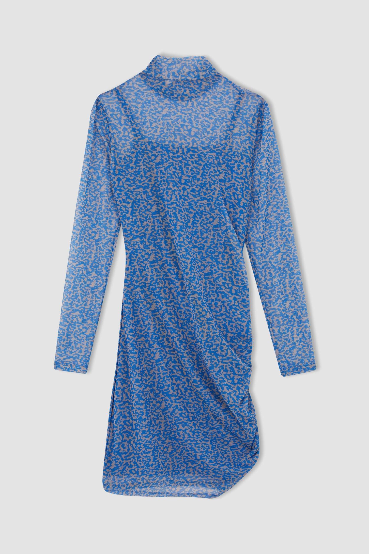 فستان قصير من قماش التول ياقة مدورة مطبوع