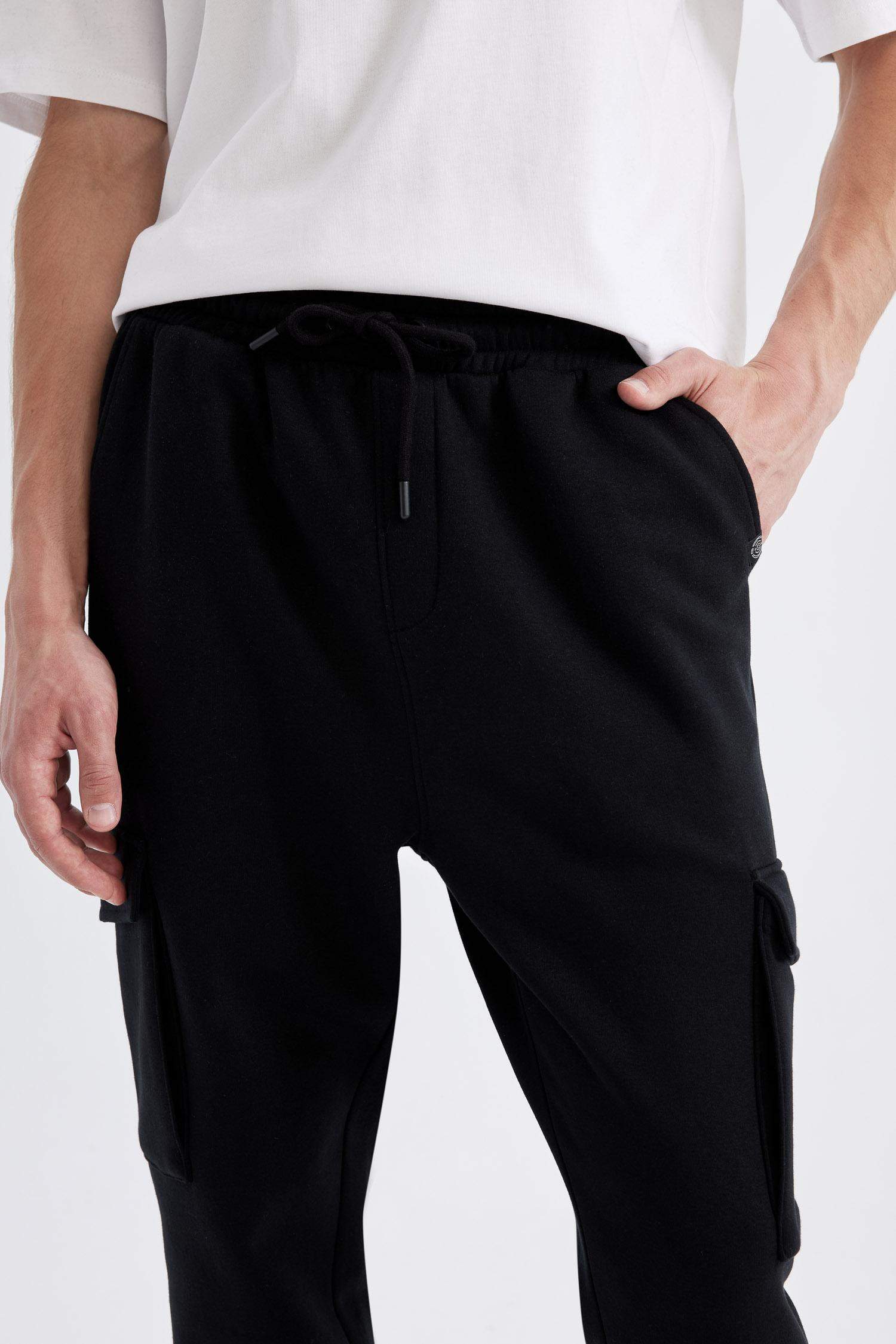 Regular Fit Jogger Eşofman Altı Kargo Cepli Basic Düz Beli Bağcıklı Lastikli Paça