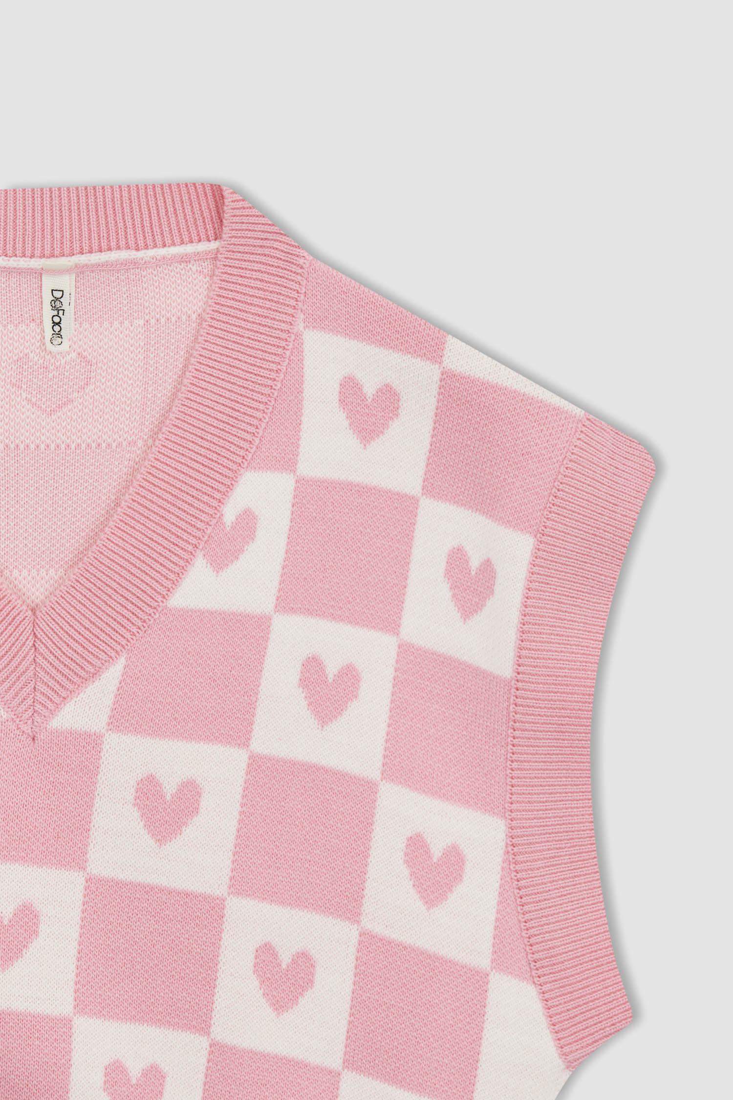 يلك صوف بناتي تريكو قصة عادية بياقة V