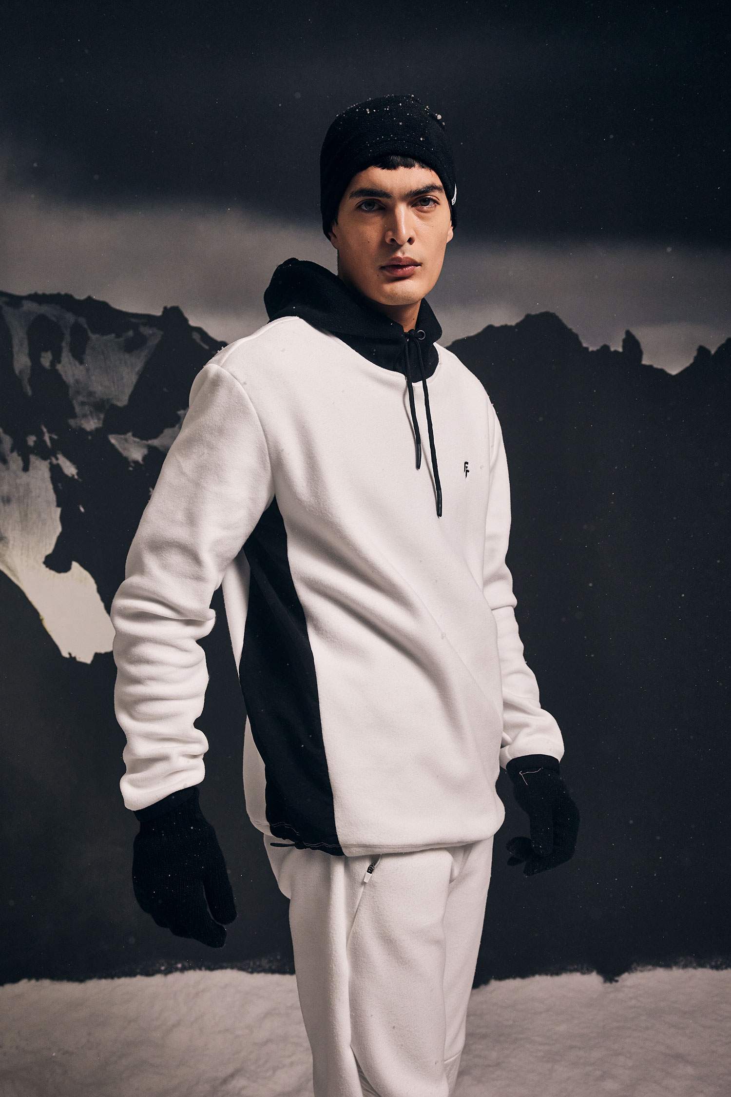 DeFactoFit Standard Fit Printed Hooded Polar Fleece Sweatshirt