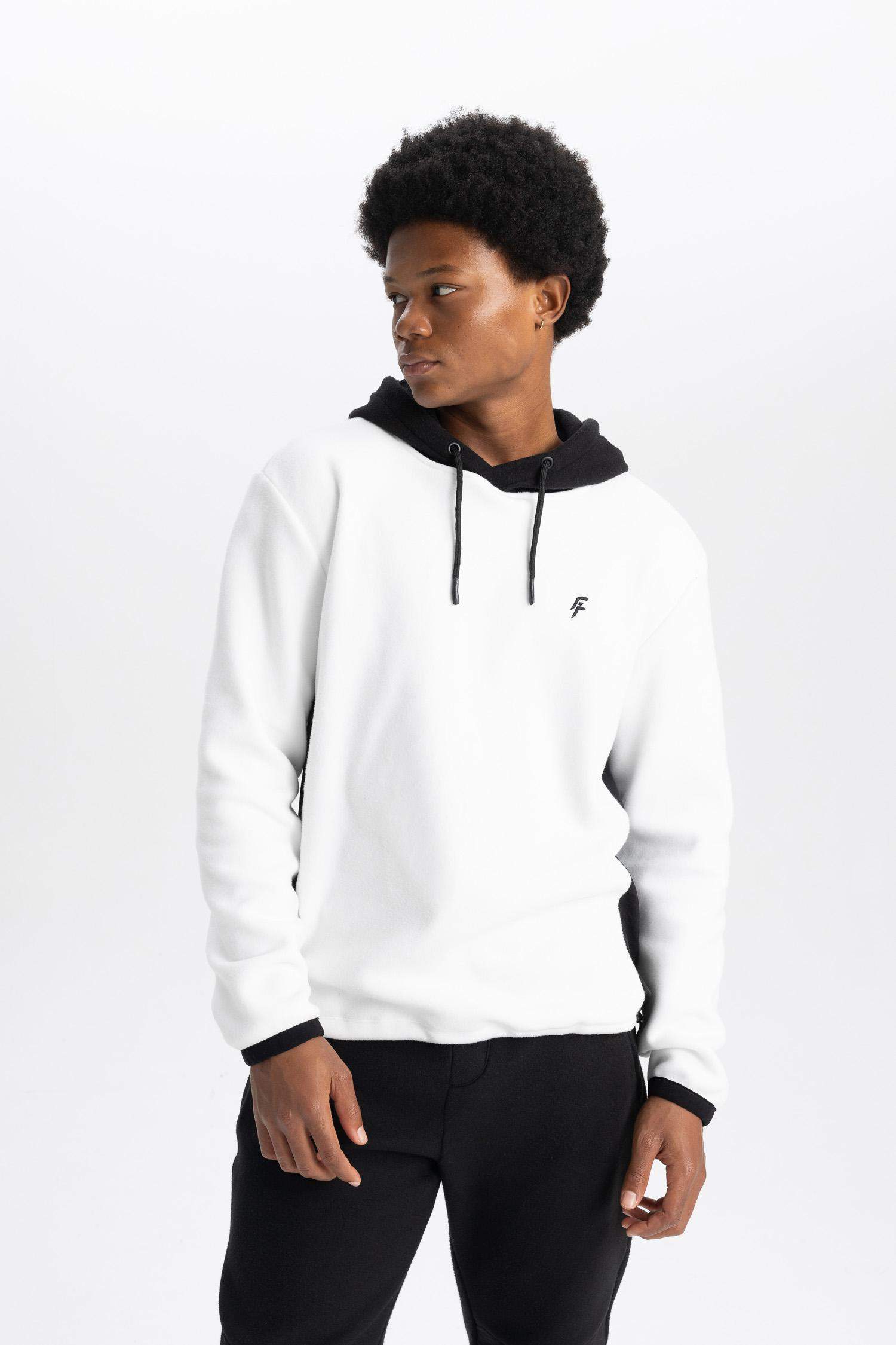 DeFactoFit Standard Fit Printed Hooded Polar Fleece Sweatshirt