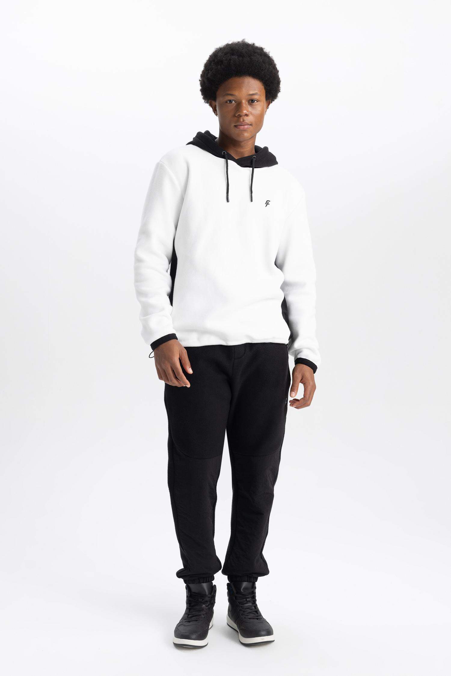 DeFactoFit Standard Fit Printed Hooded Polar Fleece Sweatshirt