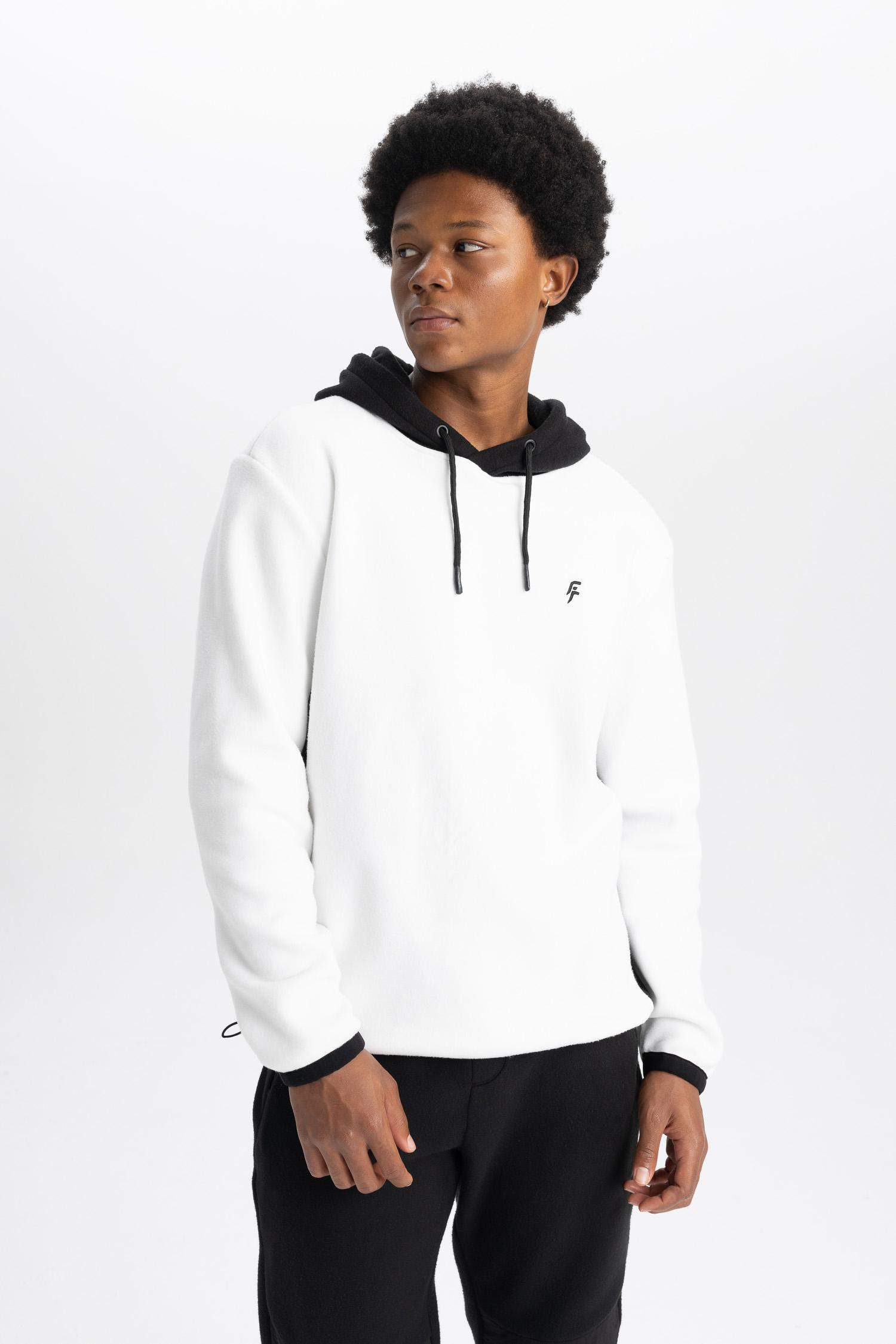 DeFactoFit Standard Fit Printed Hooded Polar Fleece Sweatshirt