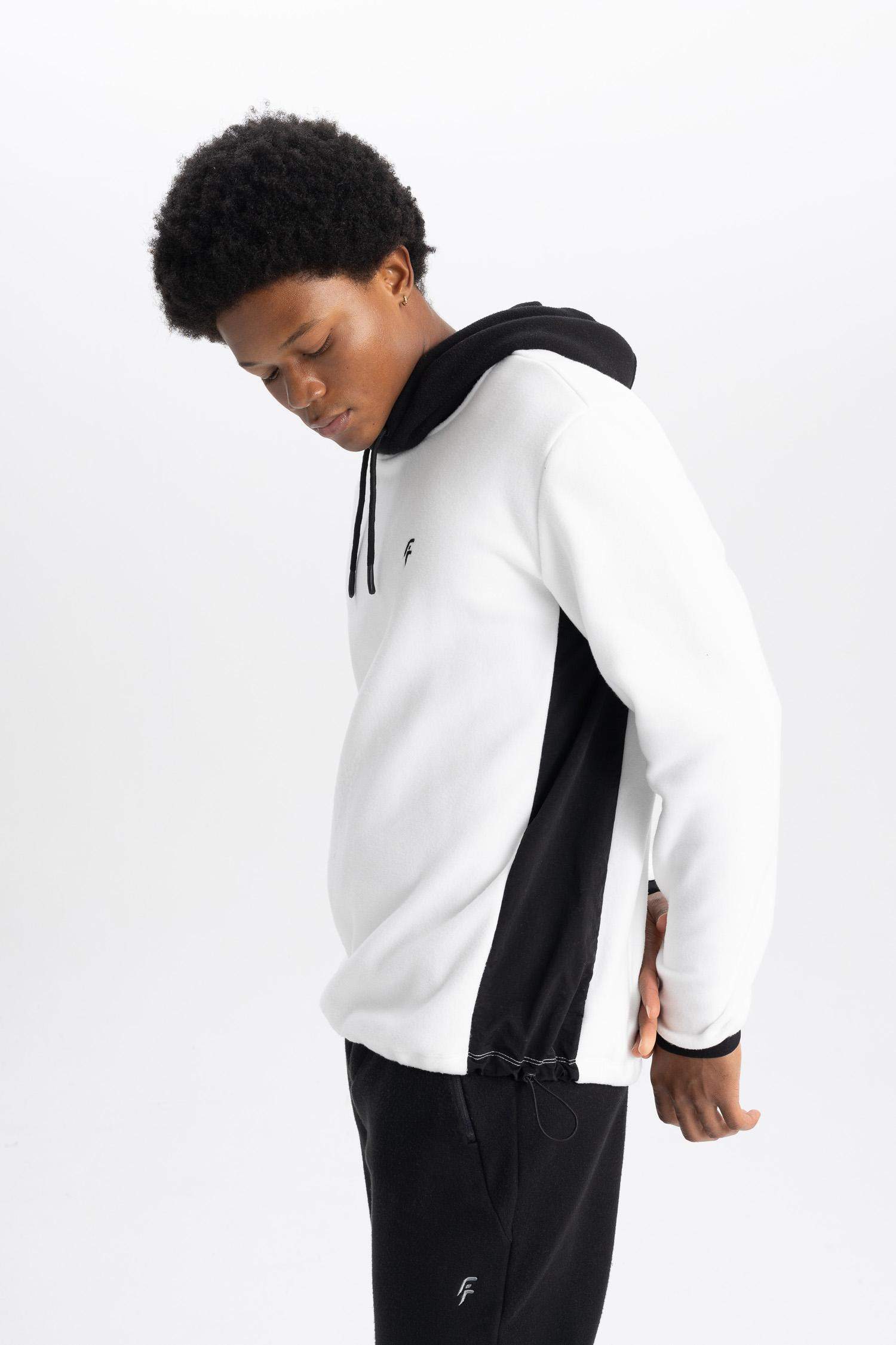 DeFactoFit Standard Fit Printed Hooded Polar Fleece Sweatshirt