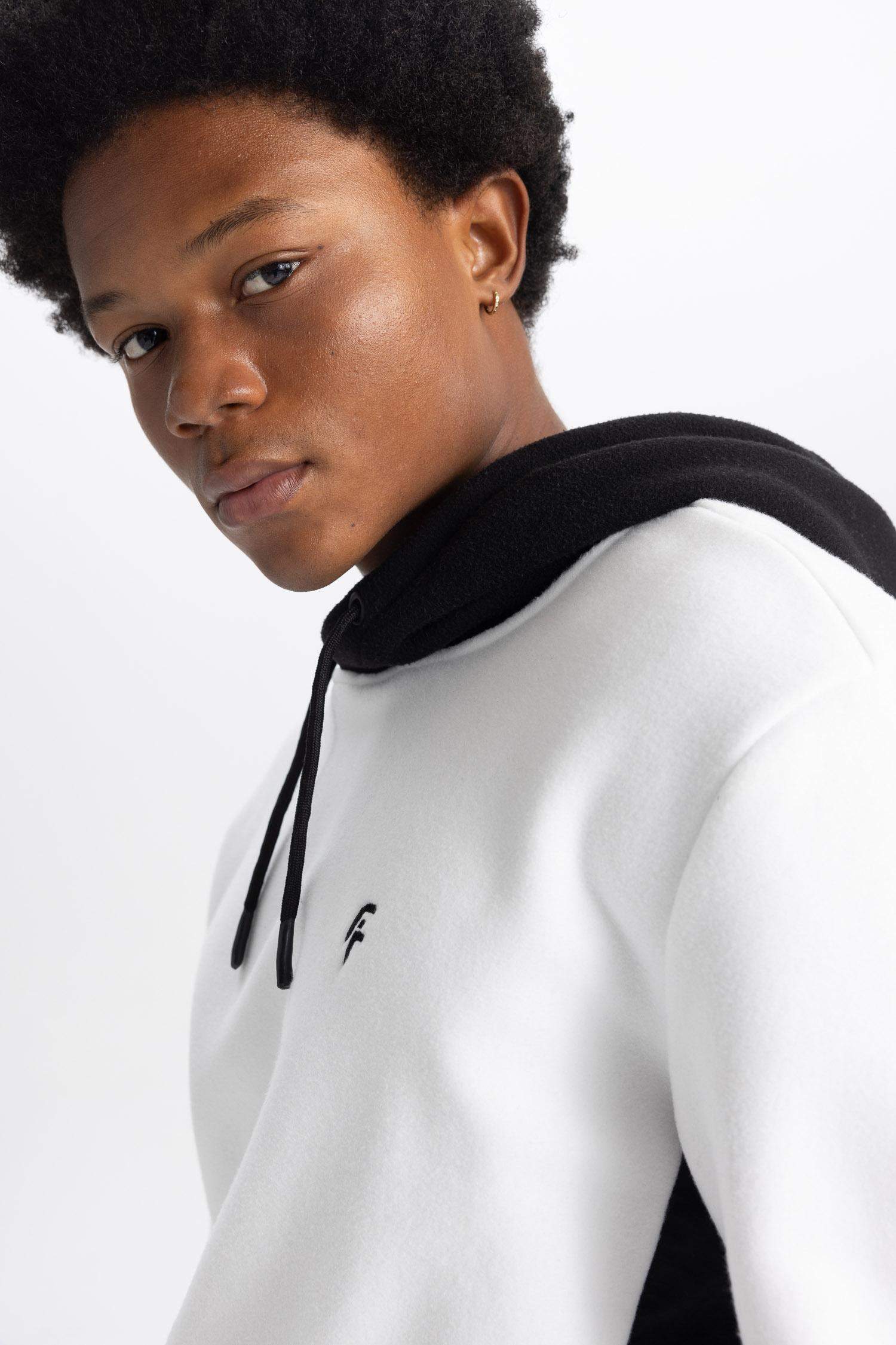 DeFactoFit Standard Fit Printed Hooded Polar Fleece Sweatshirt