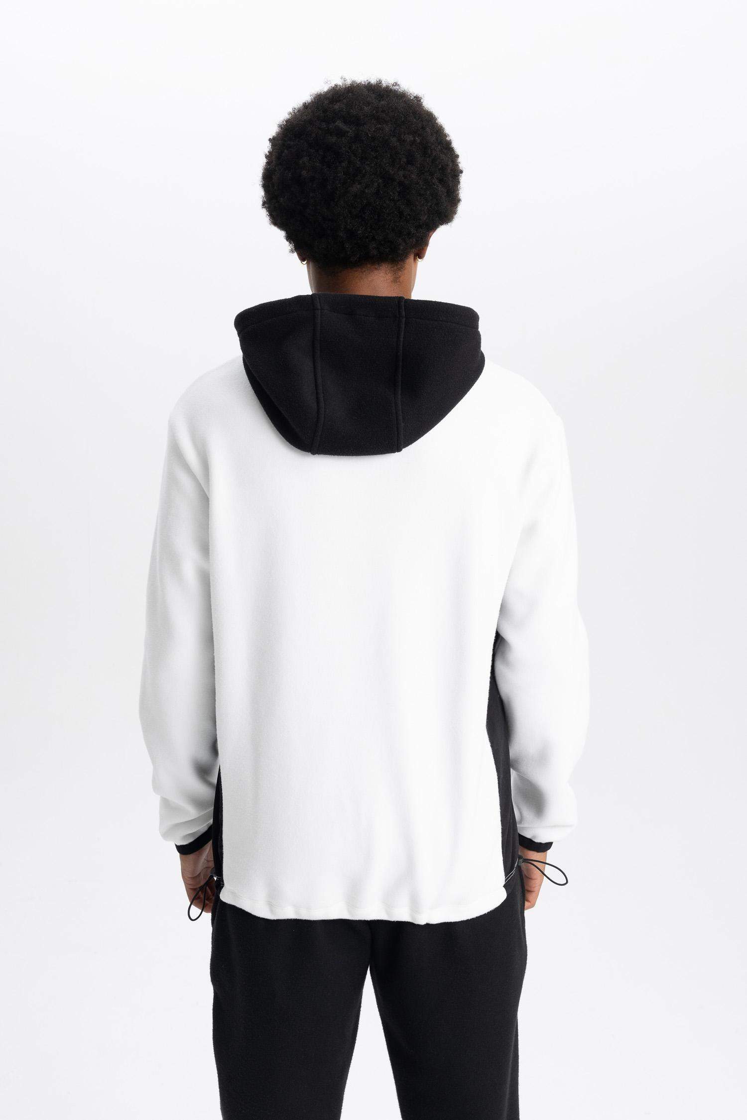 DeFactoFit Standard Fit Printed Hooded Polar Fleece Sweatshirt