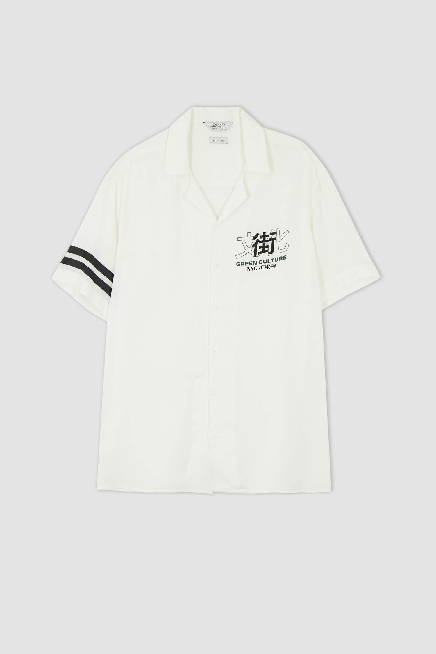 قميص بأكمام قصيرة فيسكوز بقصة عادية ياقة جاكيت