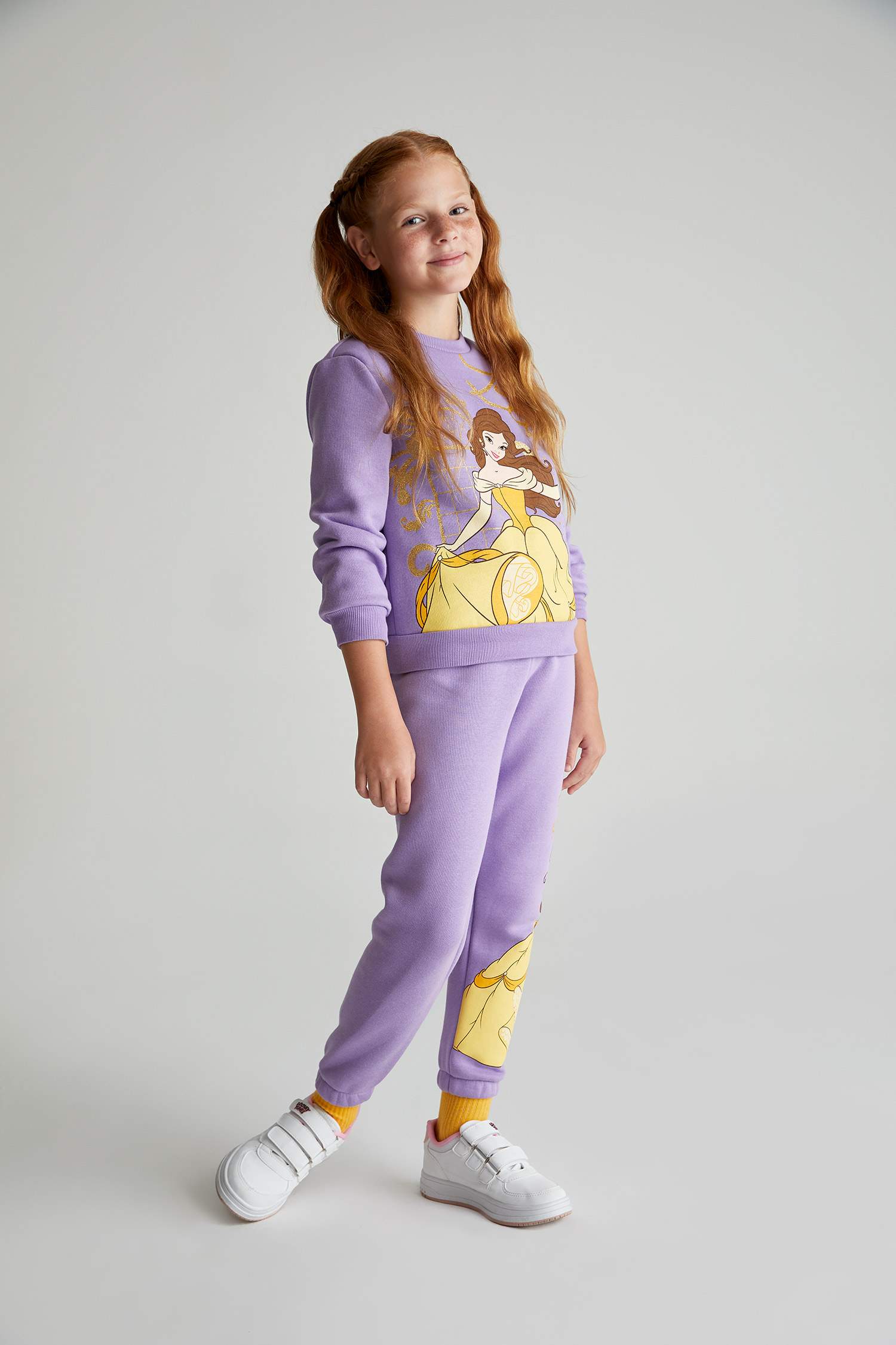 Kız Çocuk Disney Prenses Bisiklet Yaka İçi Yumuşak Tüylü Sweatshirt