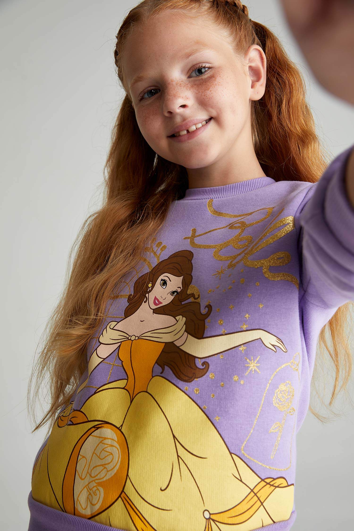 Kız Çocuk Disney Prenses Bisiklet Yaka İçi Yumuşak Tüylü Sweatshirt