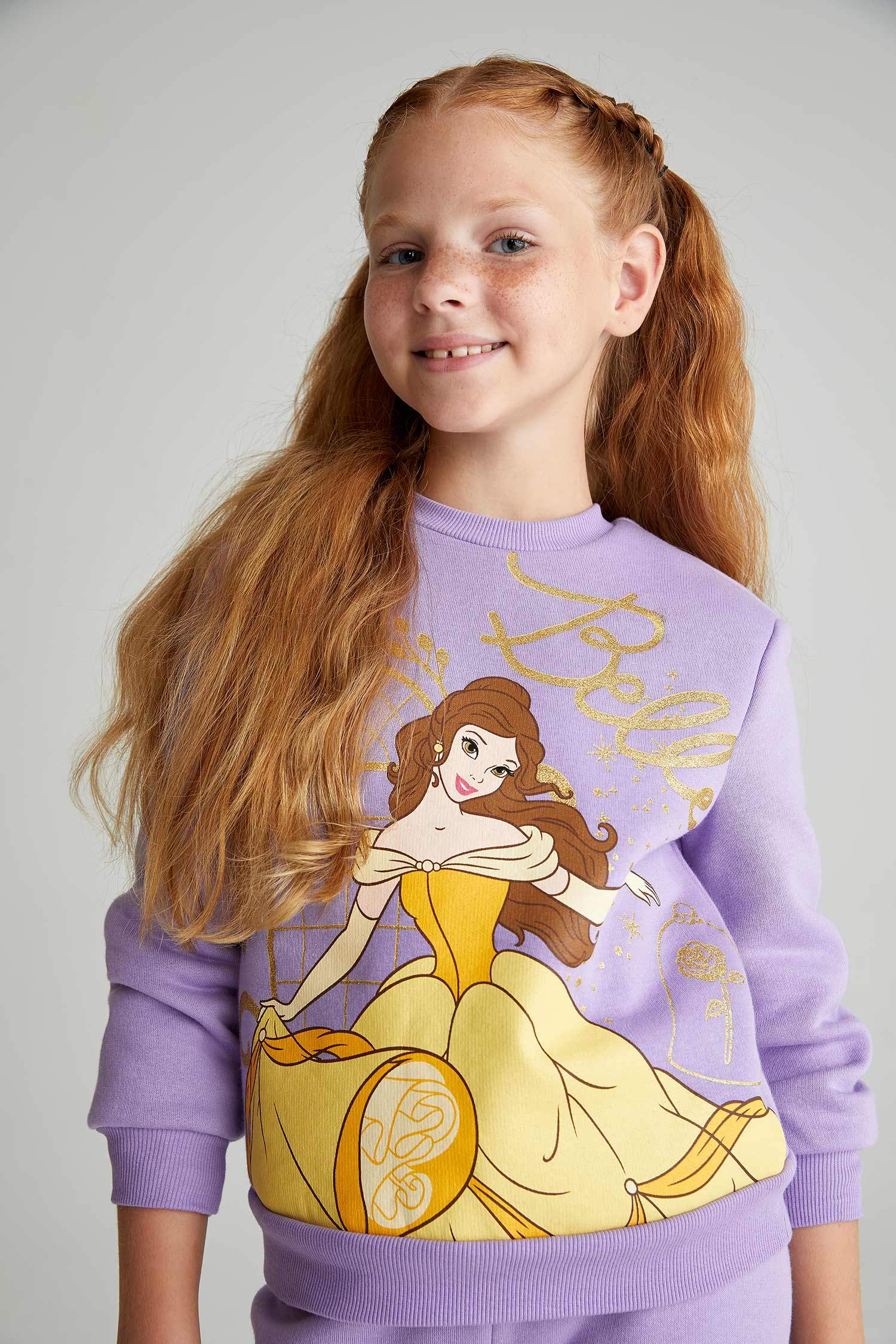 Kız Çocuk Disney Prenses Bisiklet Yaka İçi Yumuşak Tüylü Sweatshirt