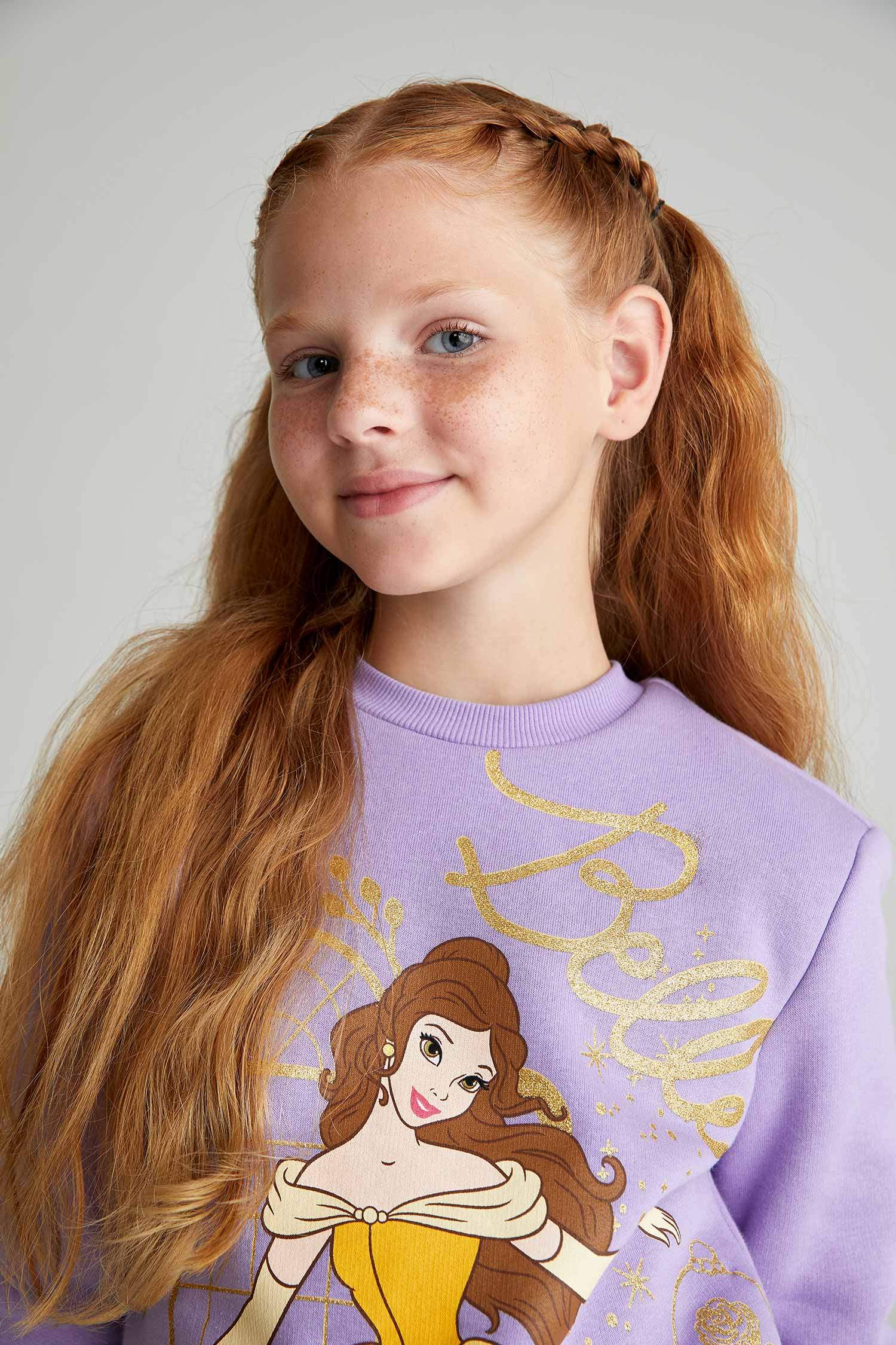 Kız Çocuk Disney Prenses Bisiklet Yaka İçi Yumuşak Tüylü Sweatshirt