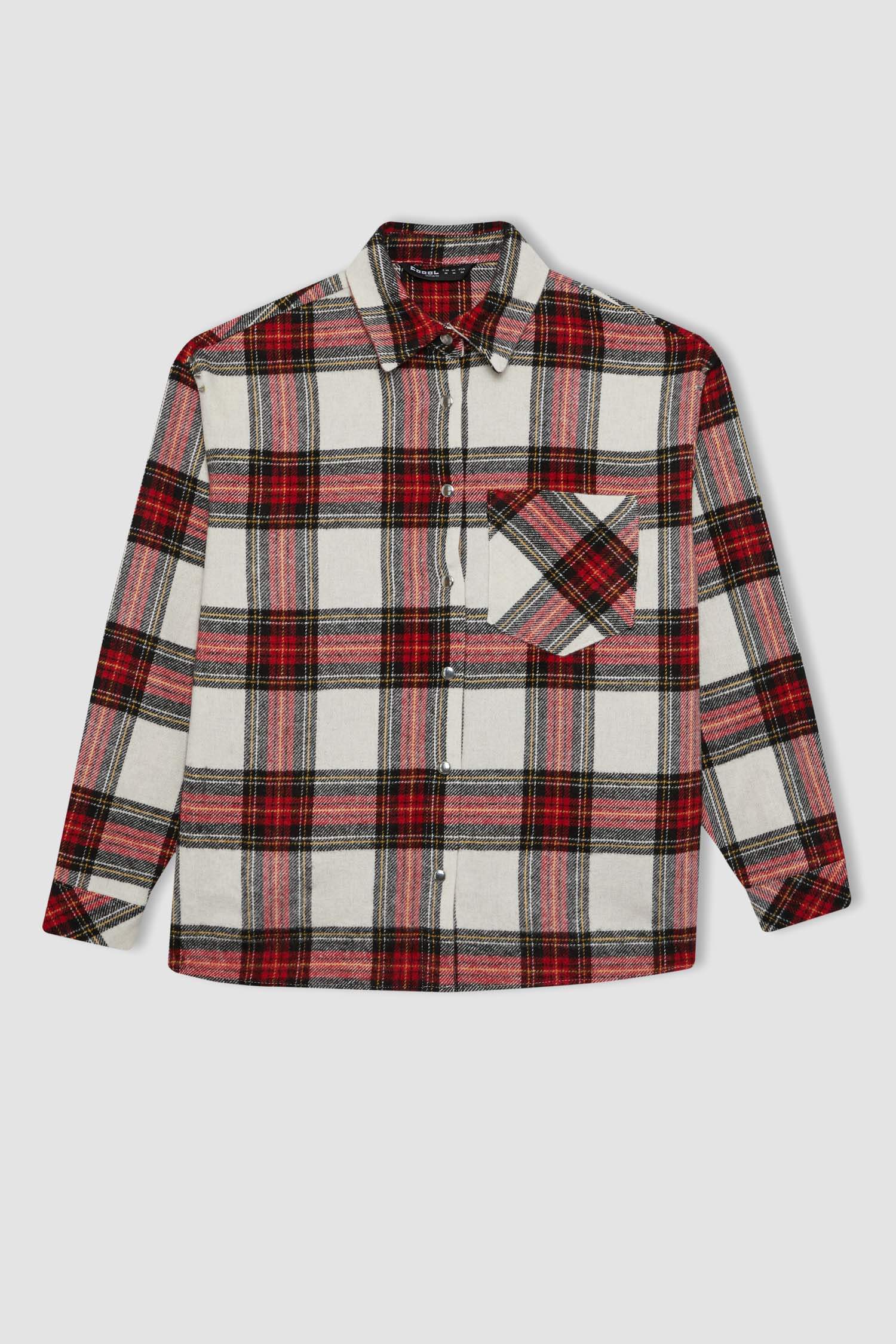 Oversize Fit Plaid Flannel Long Sleeve Shirt