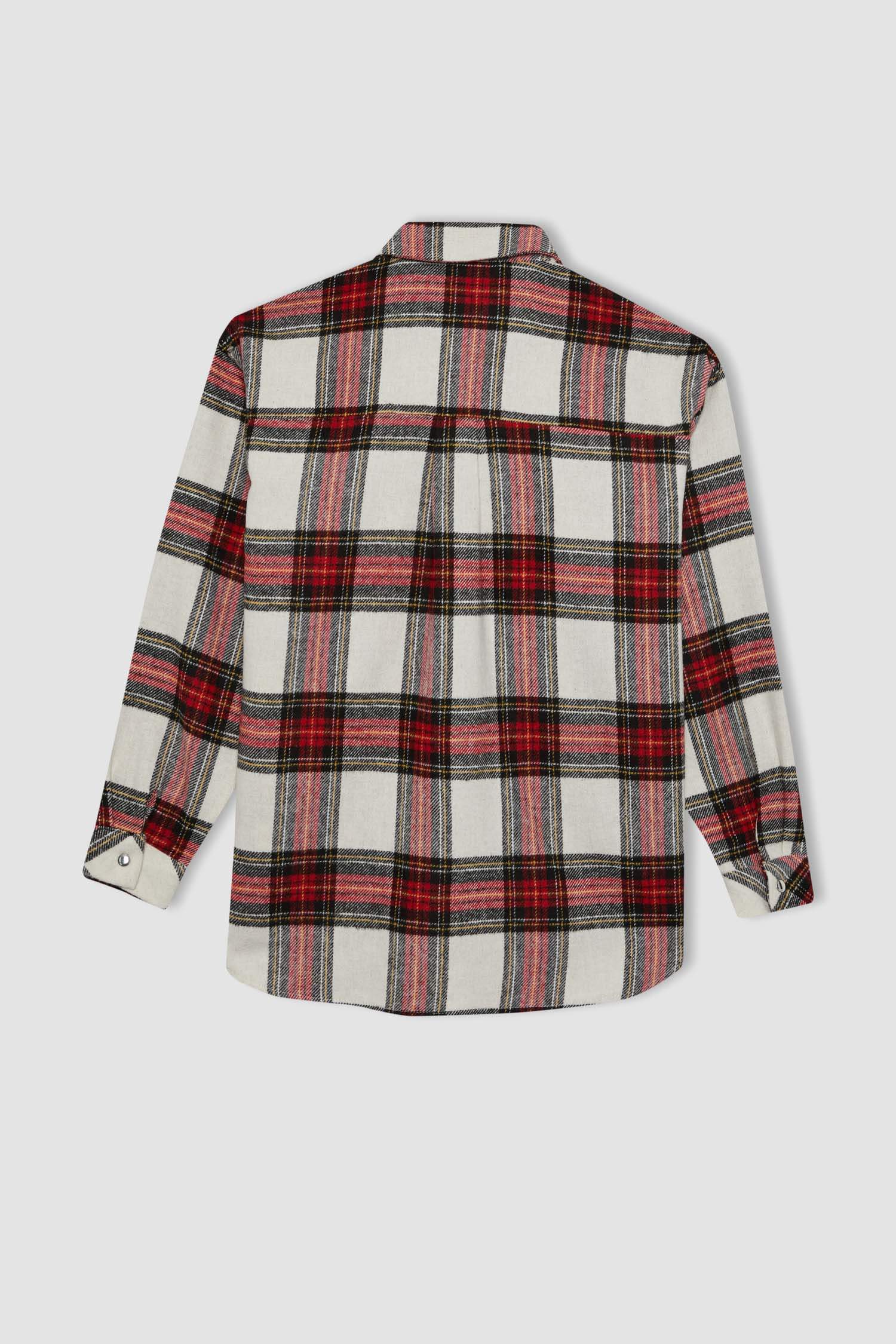 Oversize Fit Plaid Flannel Long Sleeve Shirt