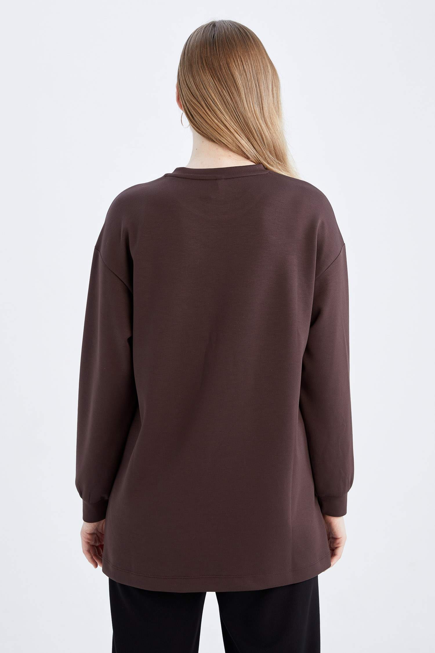 Brown WOMEN Relax Fit Crew Neck Long Sleeve Tunic 2659897 | DeFacto