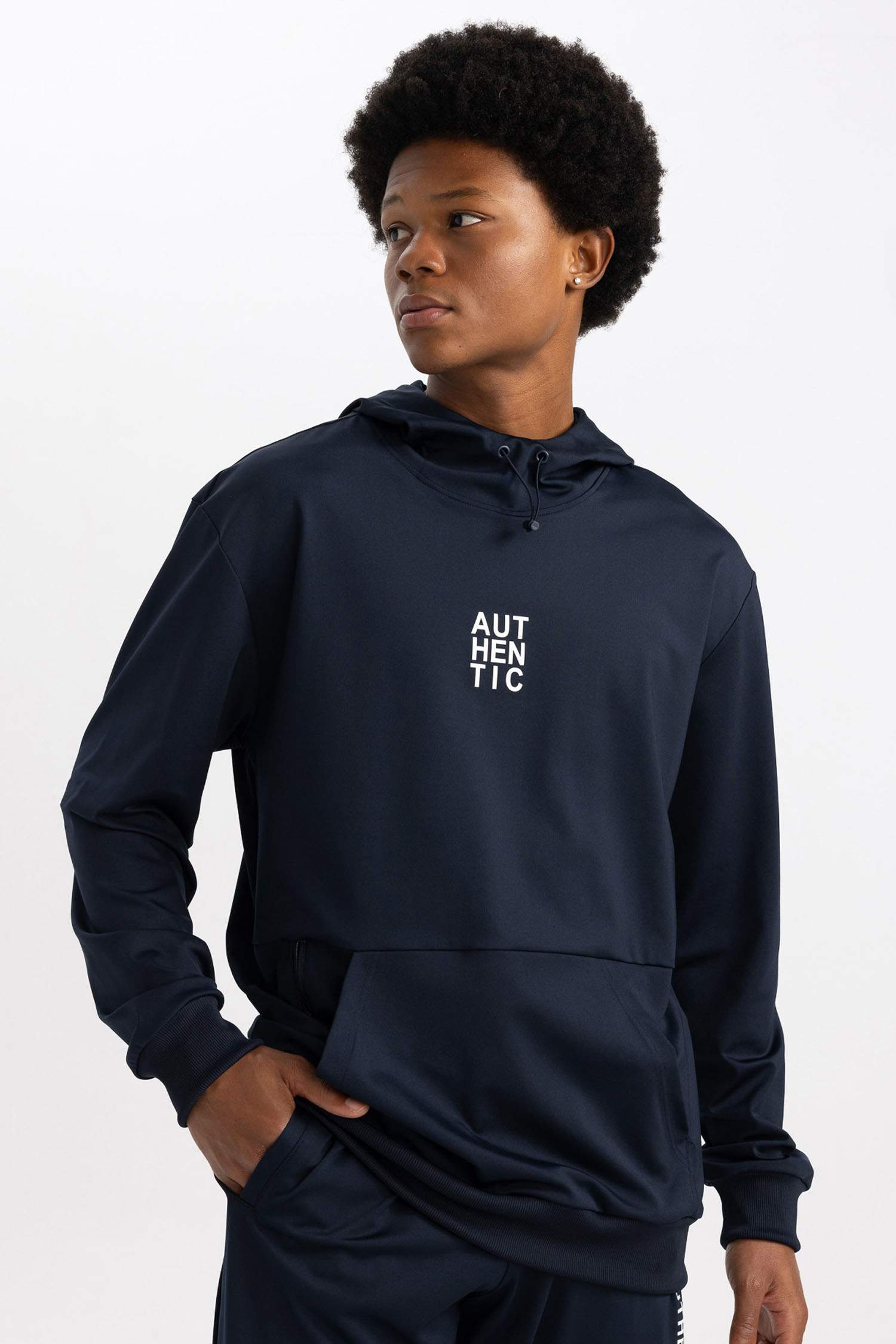 DeFactoFit Standard Fit Hooded Printed Scuba Fabric Sports Sweatshirt