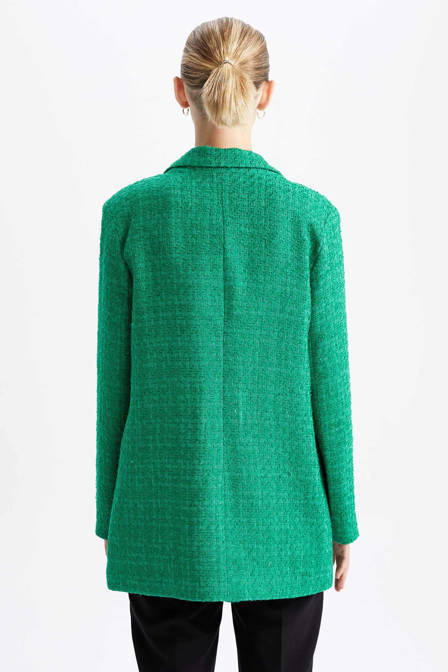 Oversize Fit Geniş Kalıp Kruvaze Yaka Düğmeli Tweed Blazer Ceket