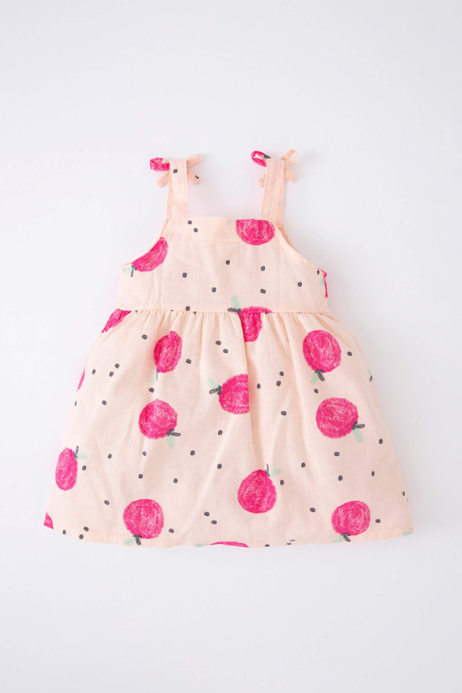 Defacto Kız Bebek Meyve Desenli Askılı Keten Görünümlü Elbise. 5