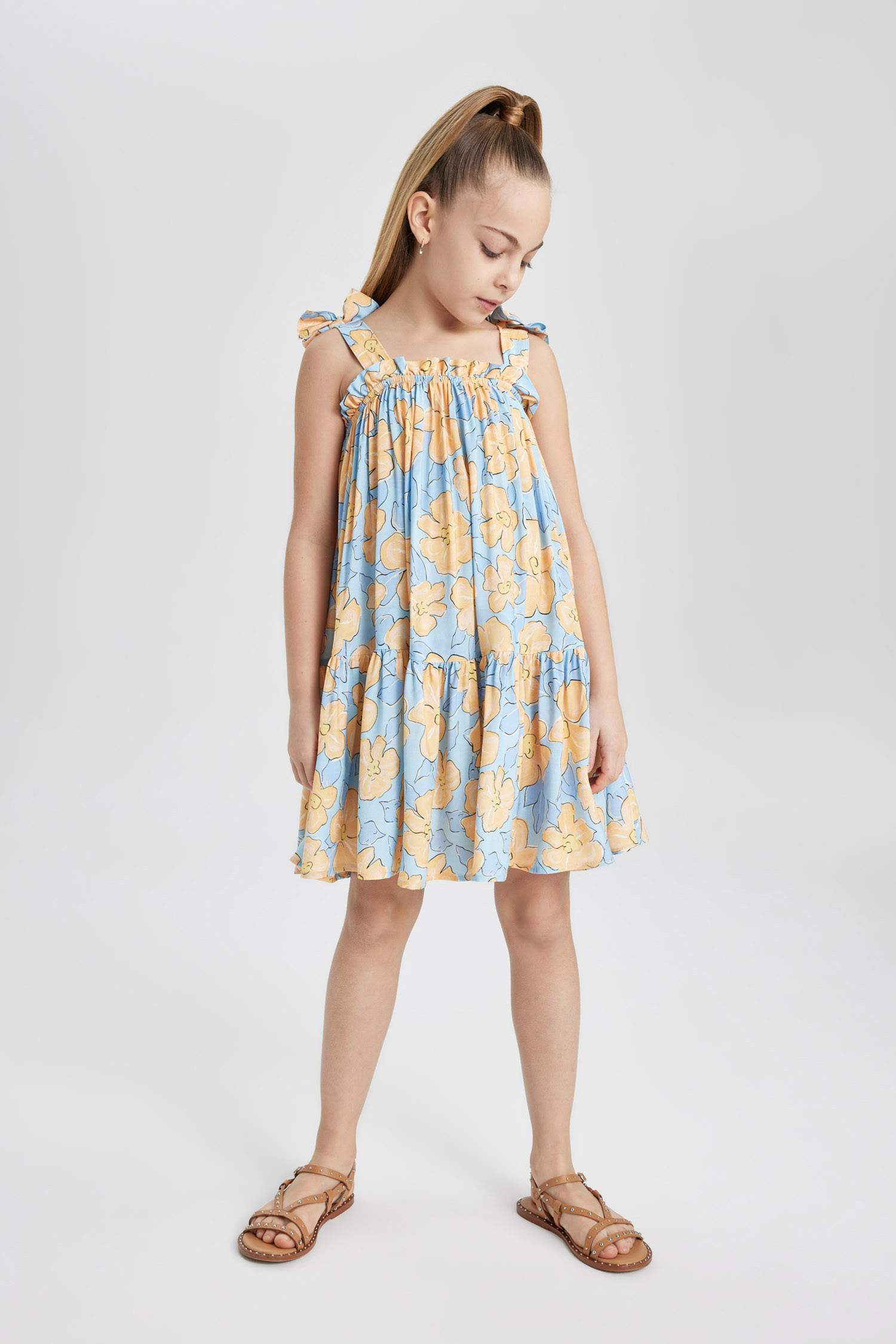 Girl Strappy Floral Patterned Dress