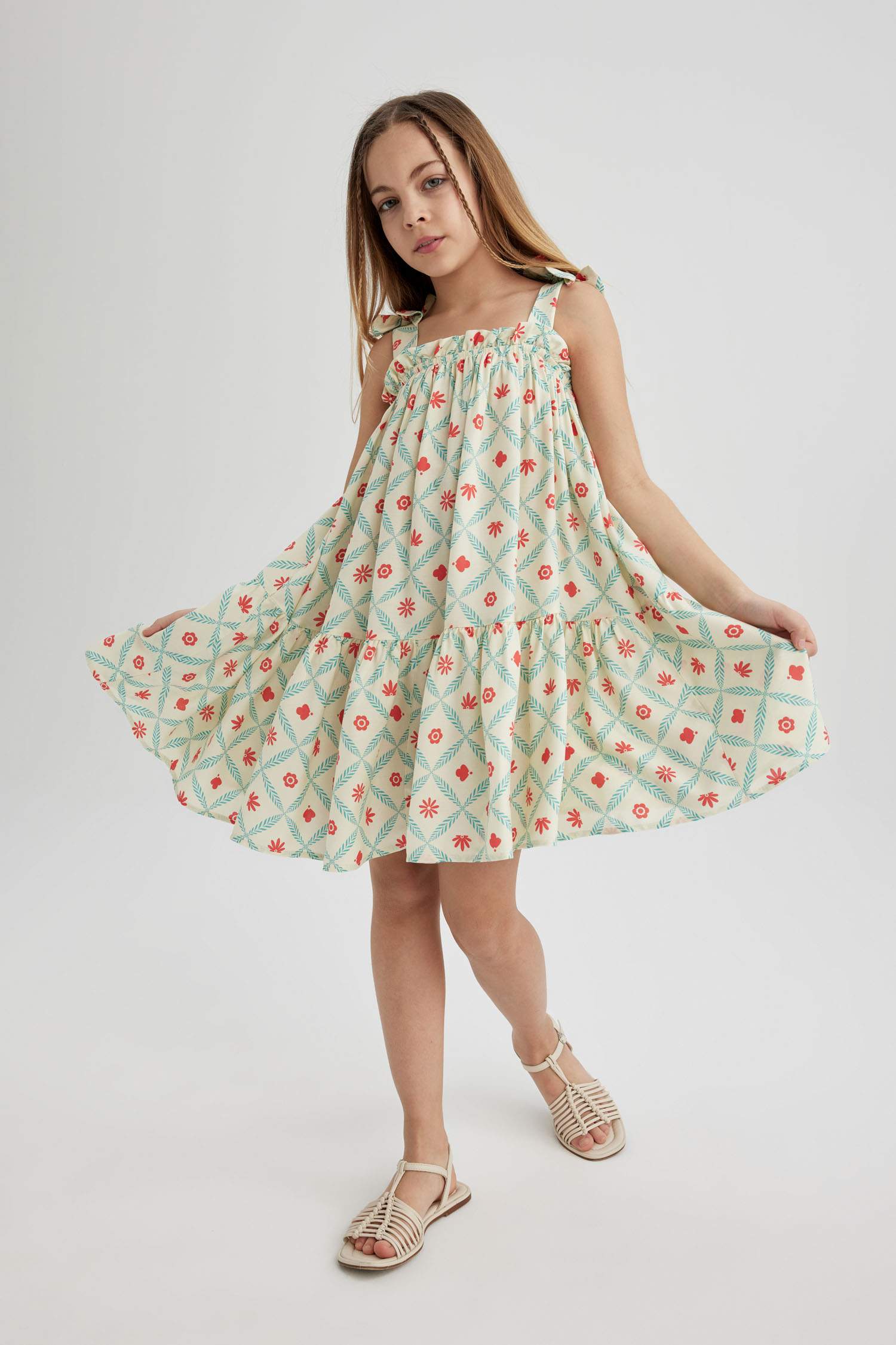 Girl Strappy Patterned Dress