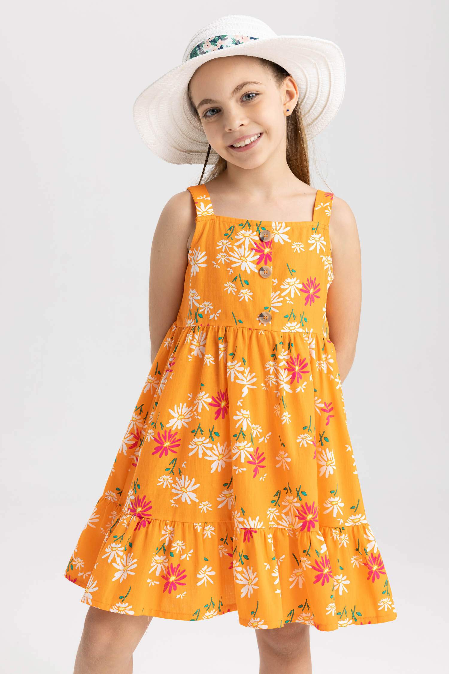 Orange GIRLS & TEENS Regular Fit Cotton Woven Dress 2631837 | DeFacto