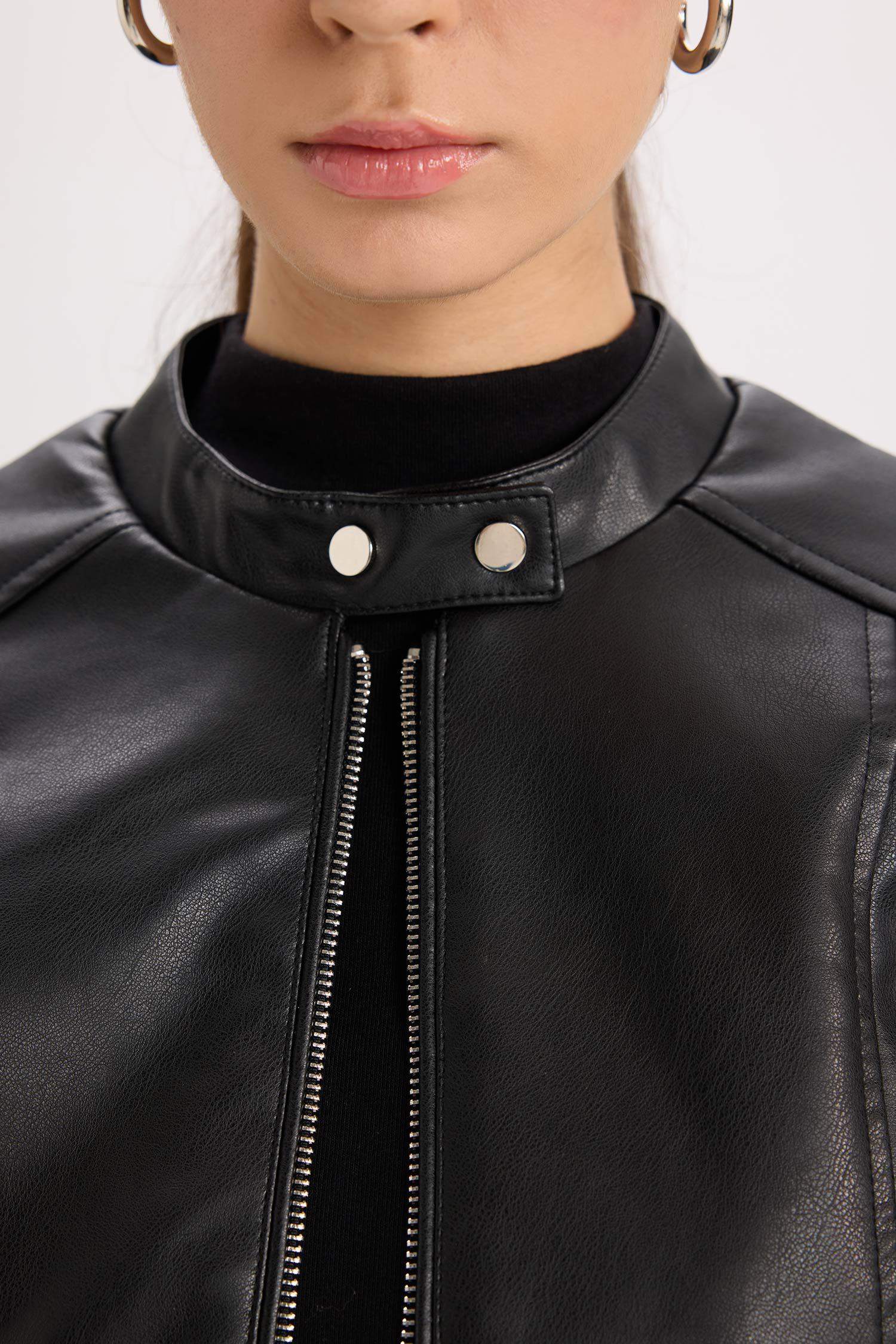 Water Repellent Faux Leather Biker Jacket