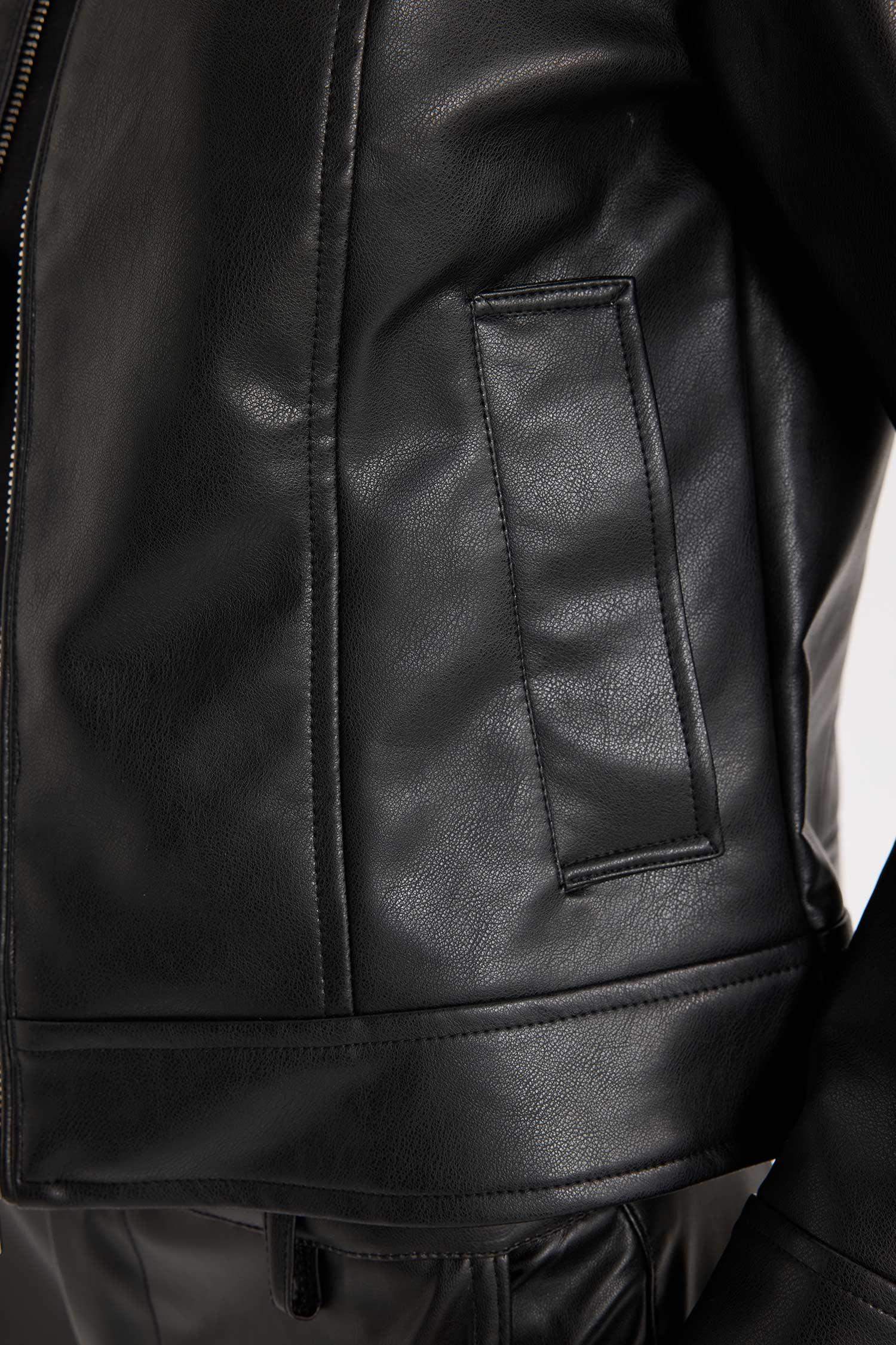 Water Repellent Faux Leather Biker Jacket