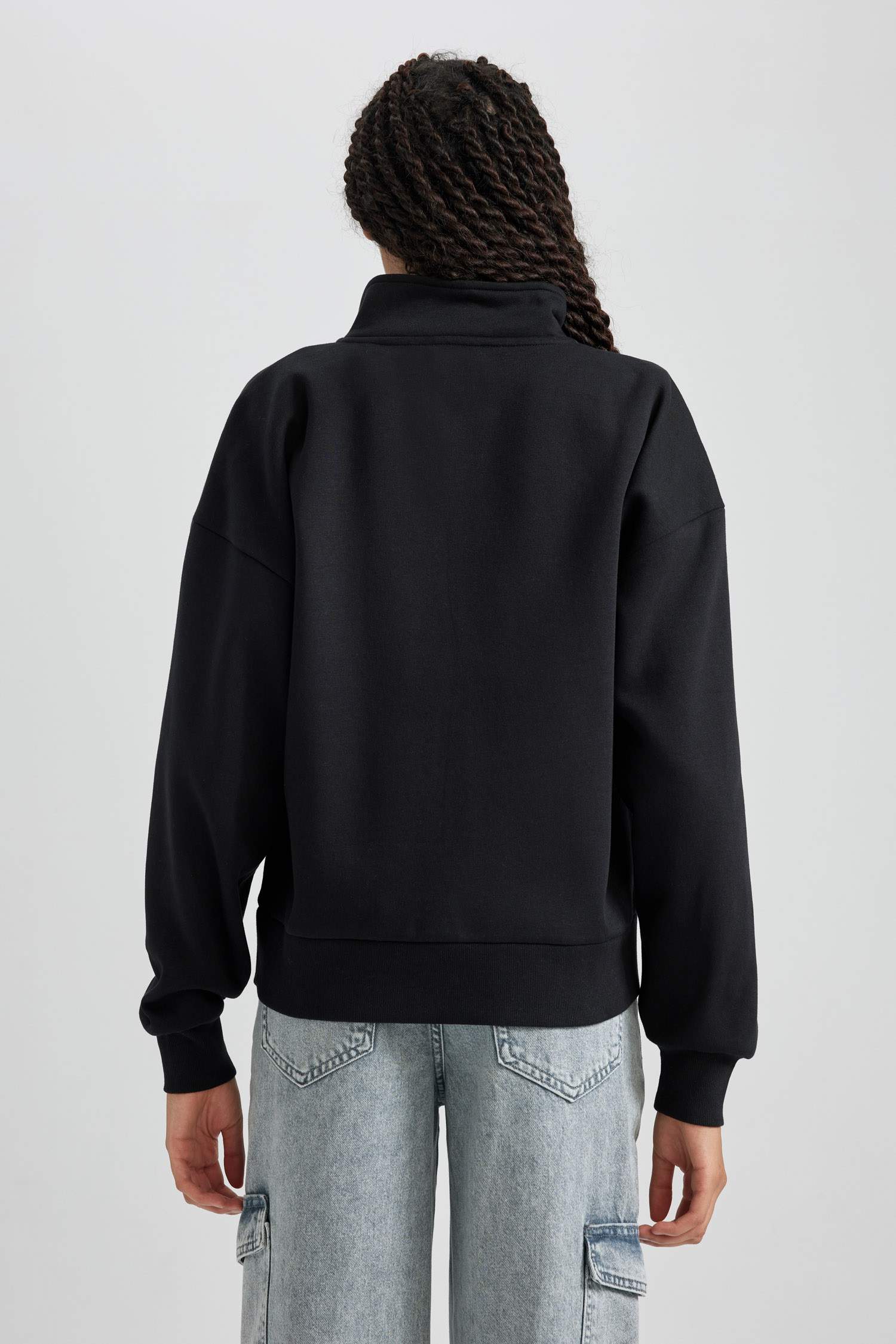 Sweat- Shirt Coupe Régulière Col Roulé Zippé Manche Longue Demi-fermeture éclair