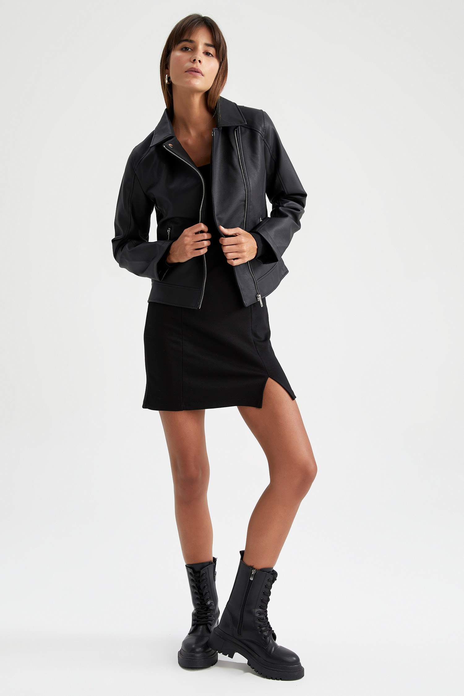 Su İtici Suni Deri Blazer Biker Ceket