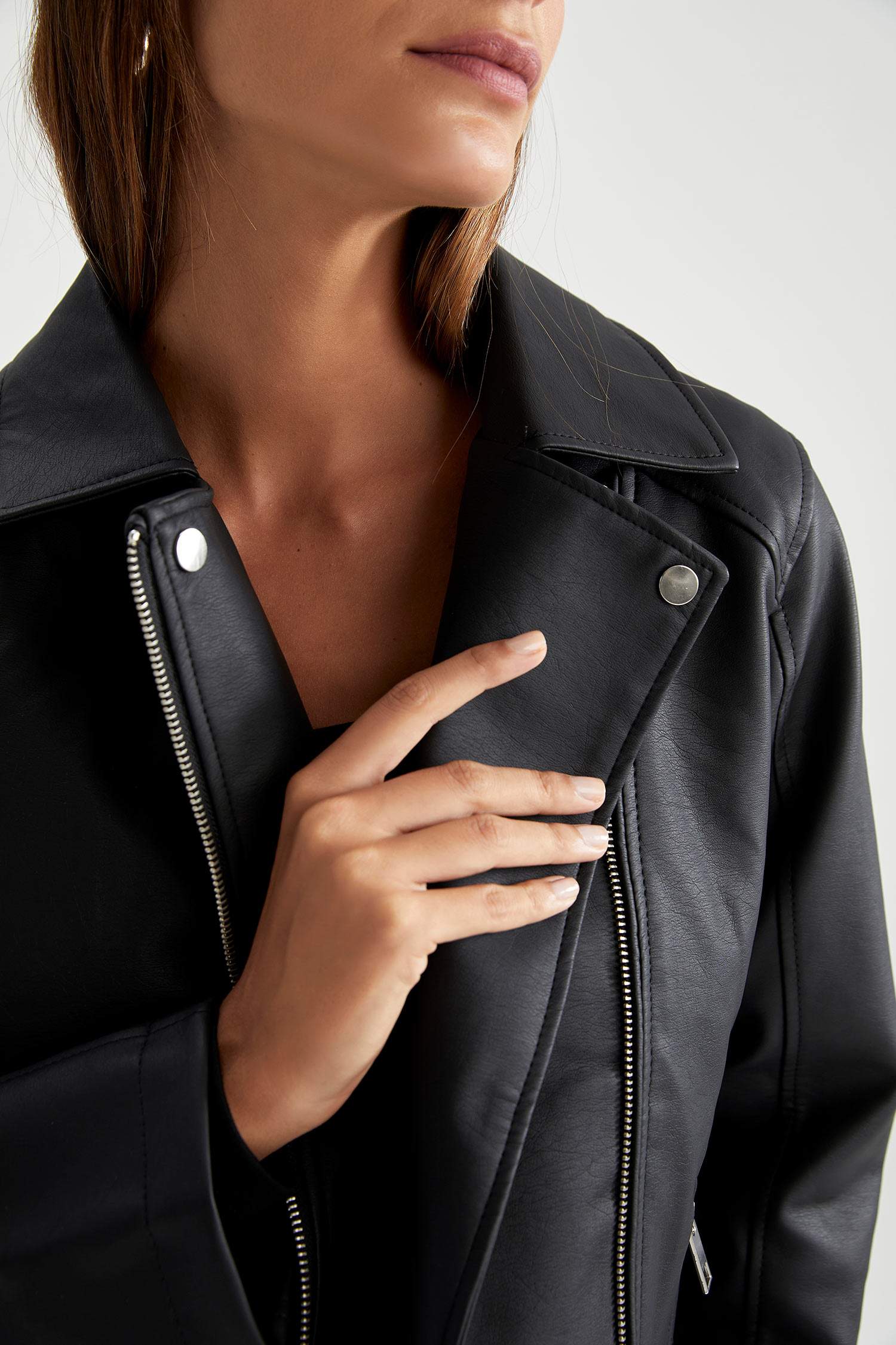 Su İtici Suni Deri Blazer Biker Ceket