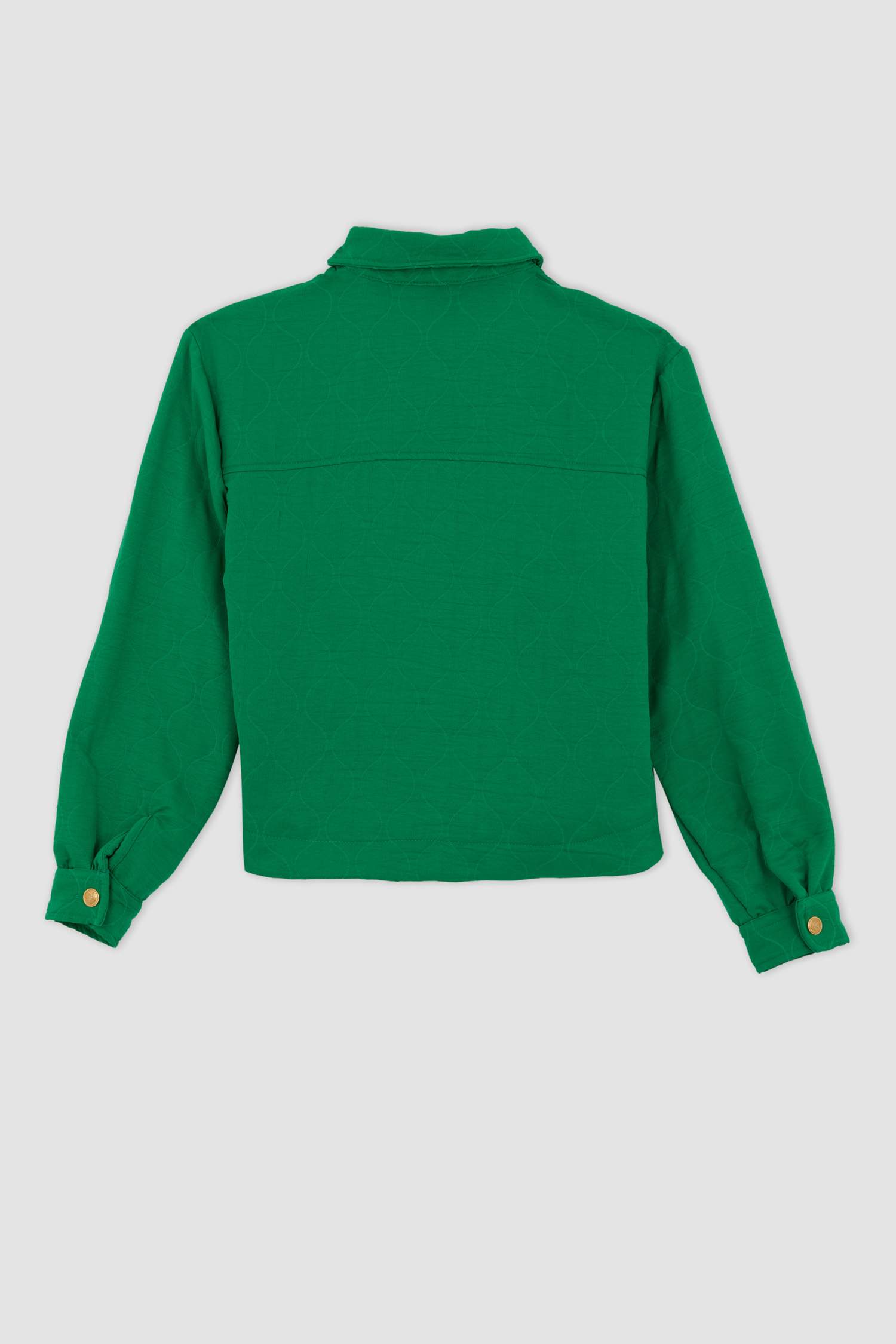 Cropped Fit Gömlek Yaka Dokulu Uzun Kollu Gömlek