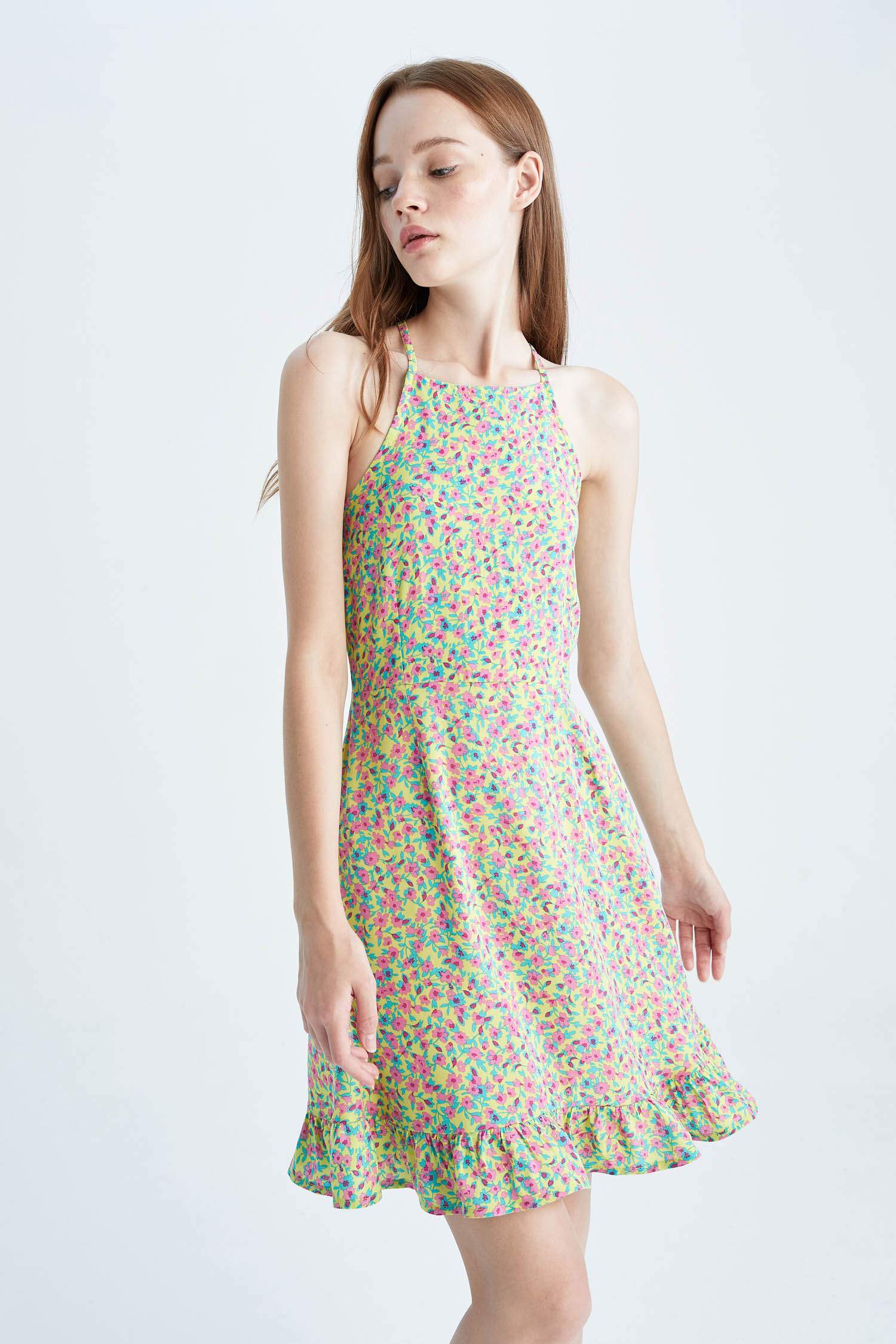 Green Woman Coool A-Line Strap Floral Mini Dress 2657244 | DeFacto